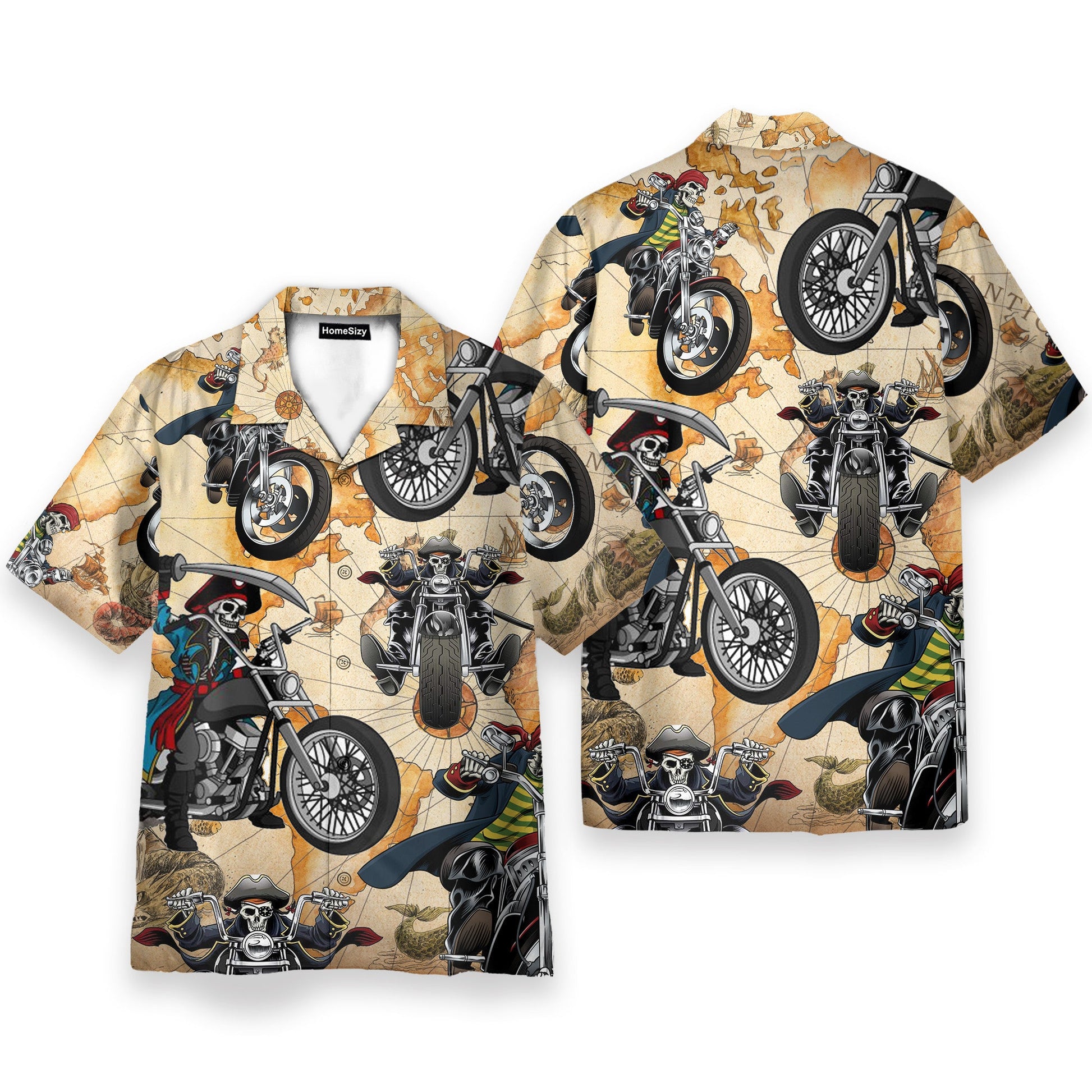 Skull Motorcycle Men's Button's Up Shirts - Hawaiian Shirt & Beach Shorts