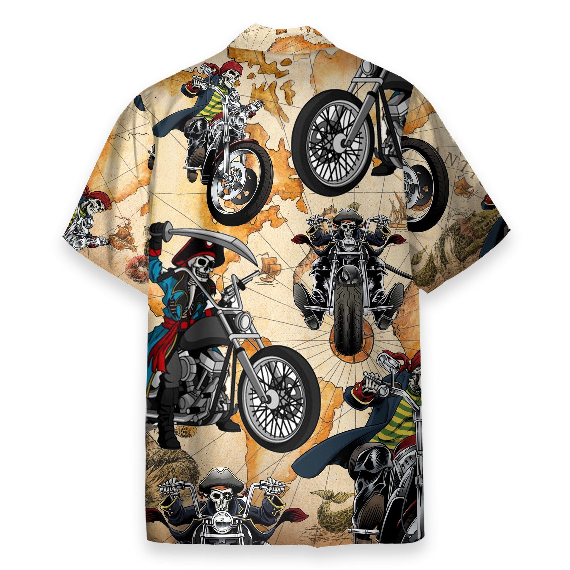 Skull Motorcycle Men's Button's Up Shirts - Hawaiian Shirt & Beach Shorts