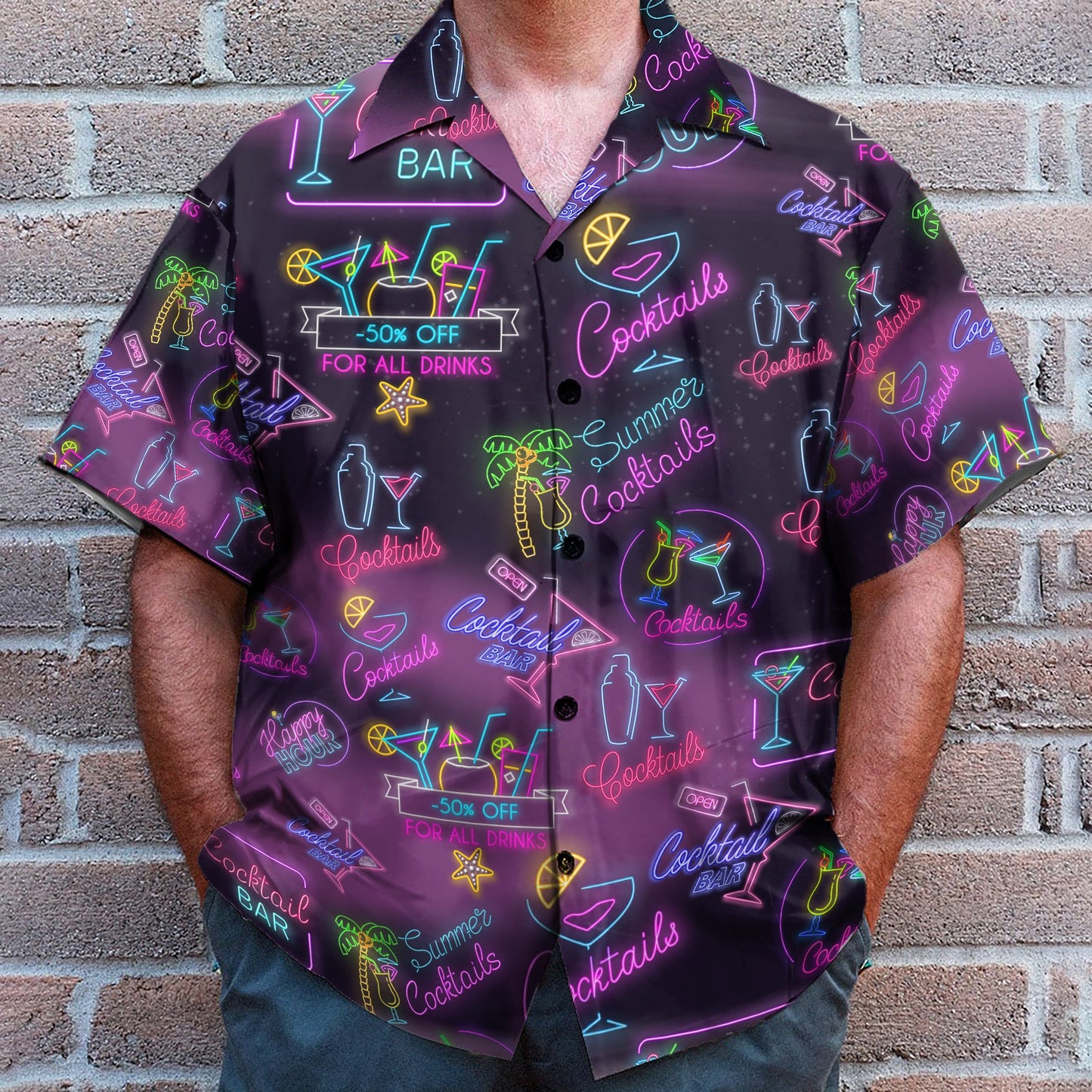 Let's Drink Cocktail Neon Party - Hawaiian Shirt & Beach Shorts KLZ1072912