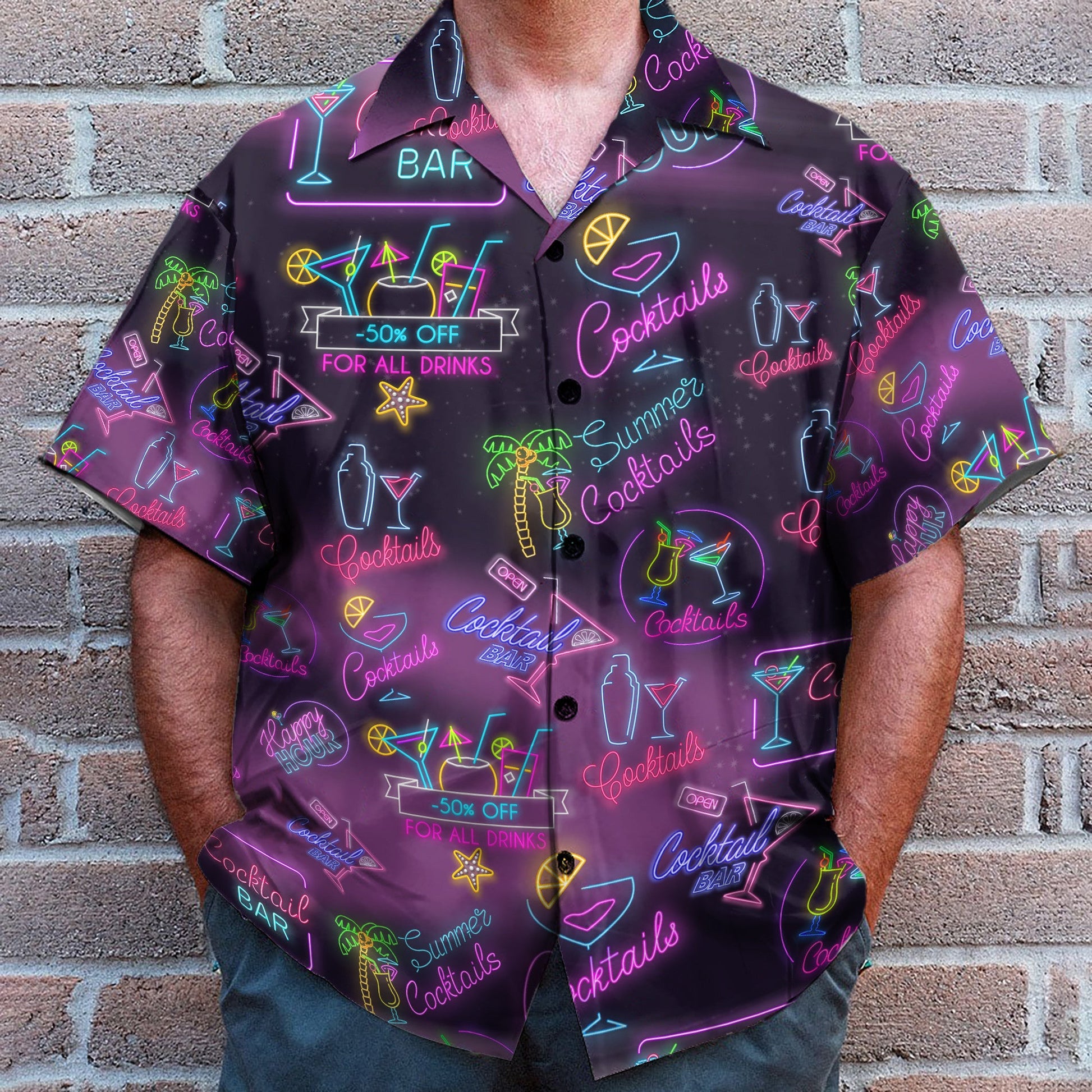 Let's Drink Cocktail Neon Party - Hawaiian Shirt & Beach Shorts KLZ1072912