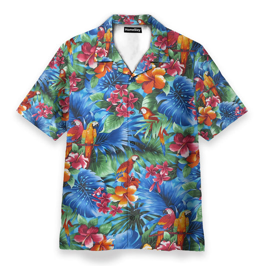 Parrot In Tropical Green Leaves - Hawaiian Shirt & Beach Shorts
