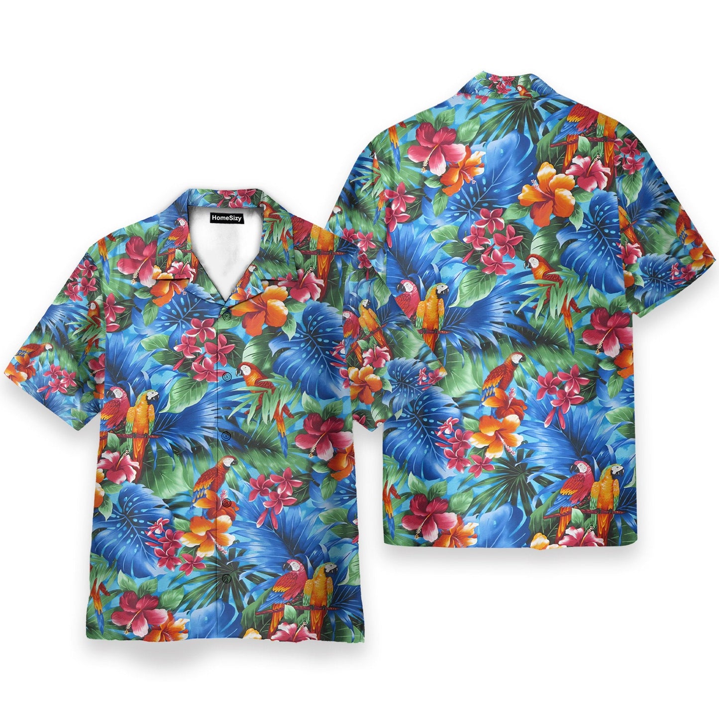 Parrot In Tropical Green Leaves - Hawaiian Shirt & Beach Shorts
