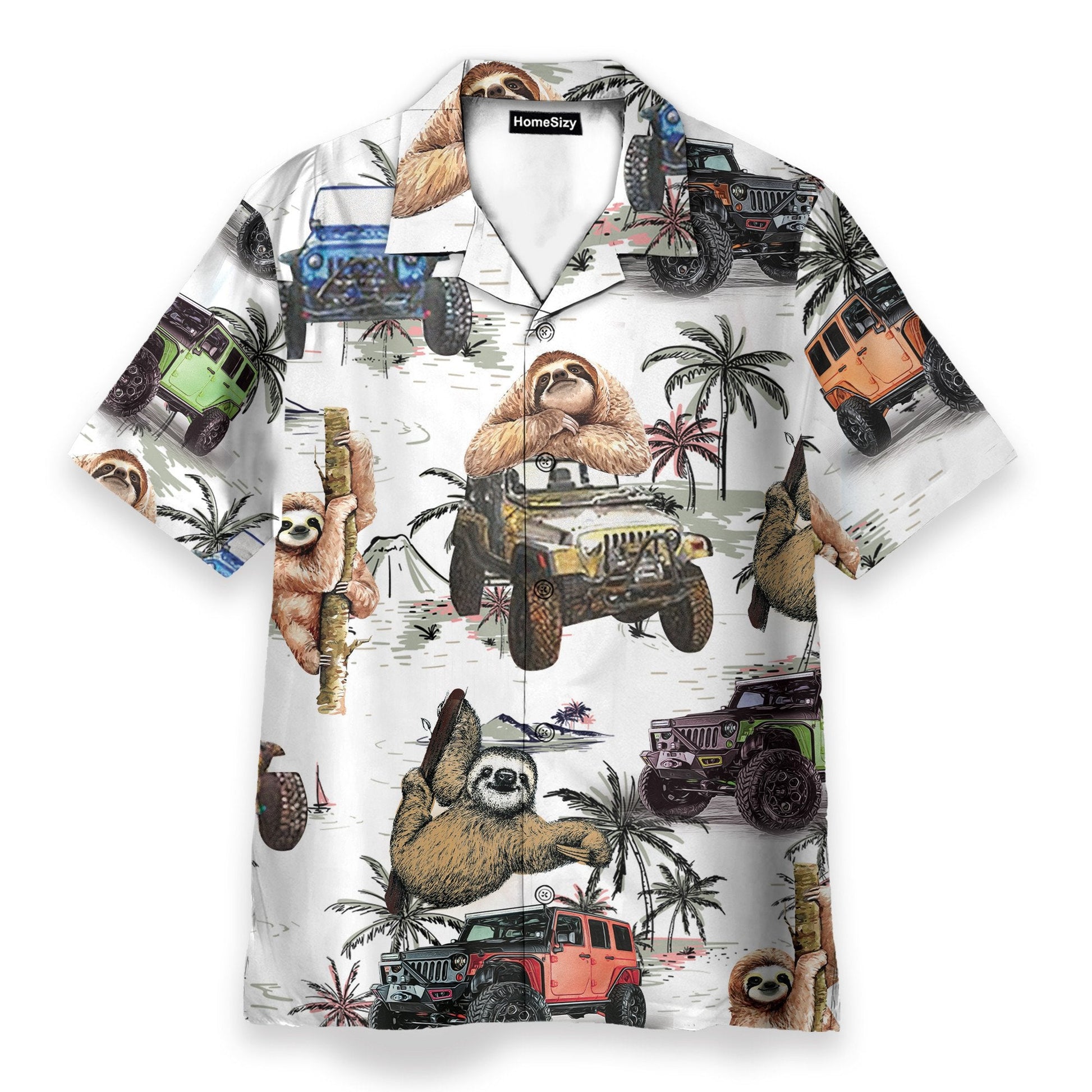 Jeep Car And Sloth Ocean - Hawaiian Shirt