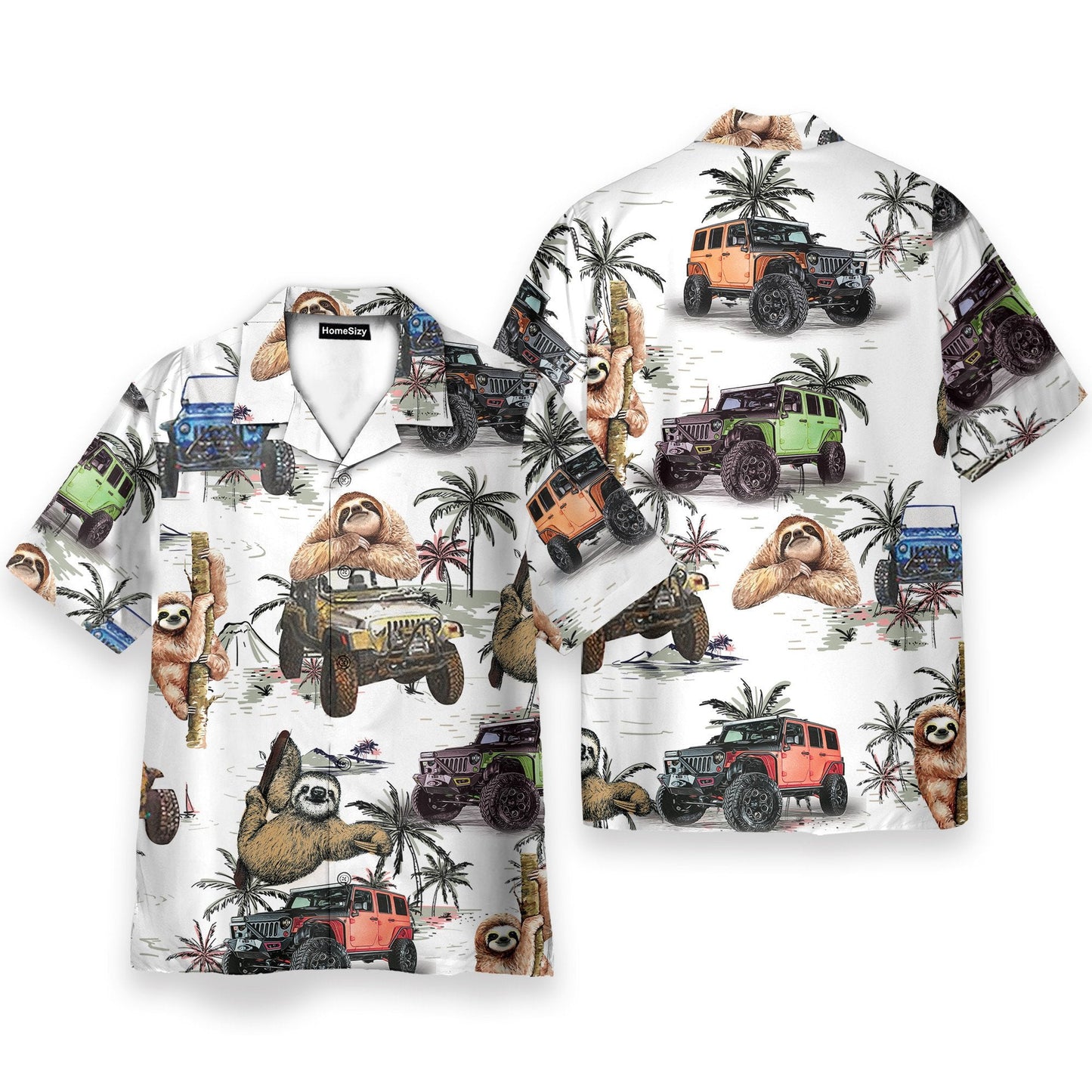Jeep Car And Sloth Ocean - Hawaiian Shirt