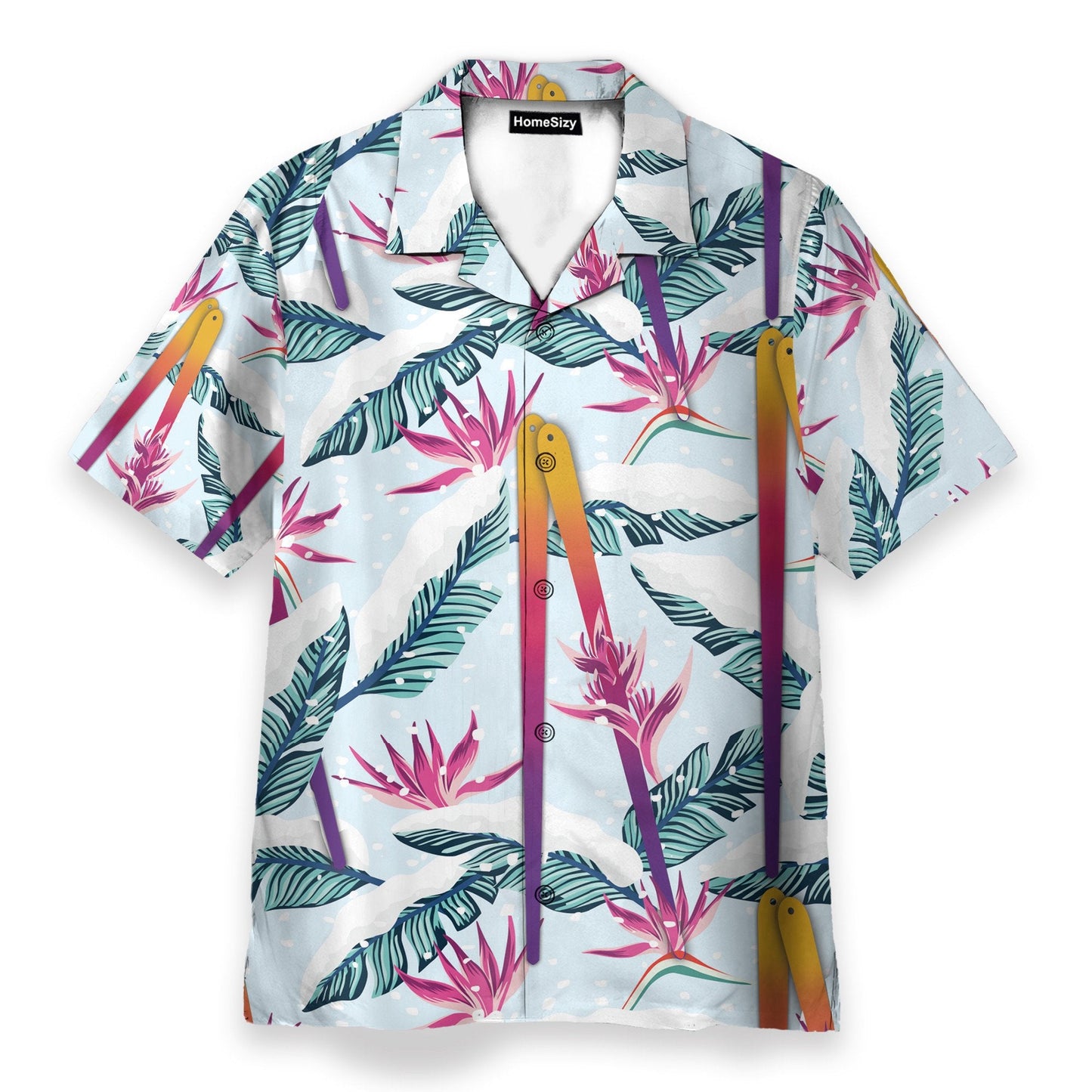 Skiing Palm Tropical Leaves Pattern - Hawaiian Shirt