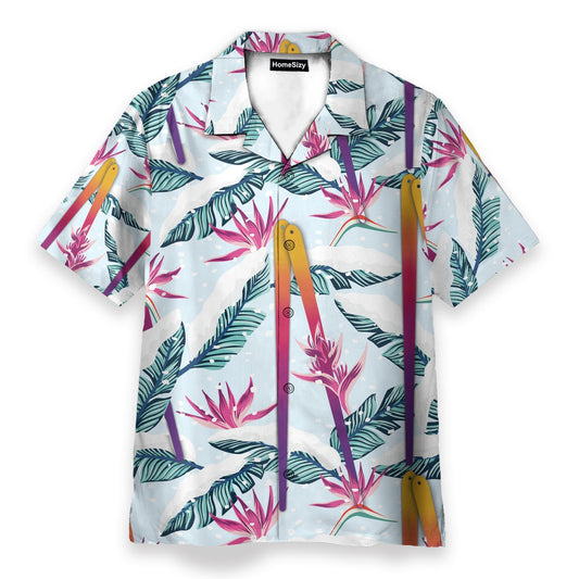 Skiing Palm Tropical Leaves Pattern - Hawaiian Shirt