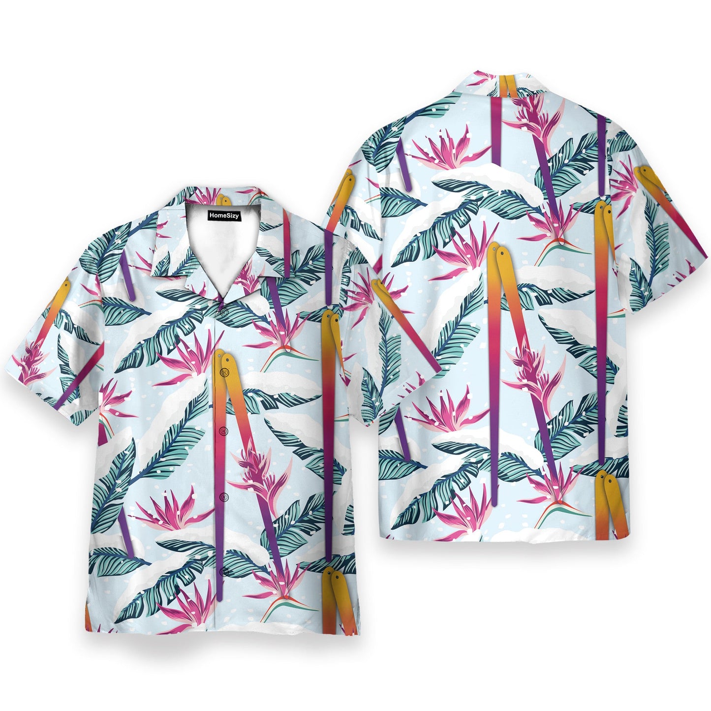 Skiing Palm Tropical Leaves Pattern - Hawaiian Shirt