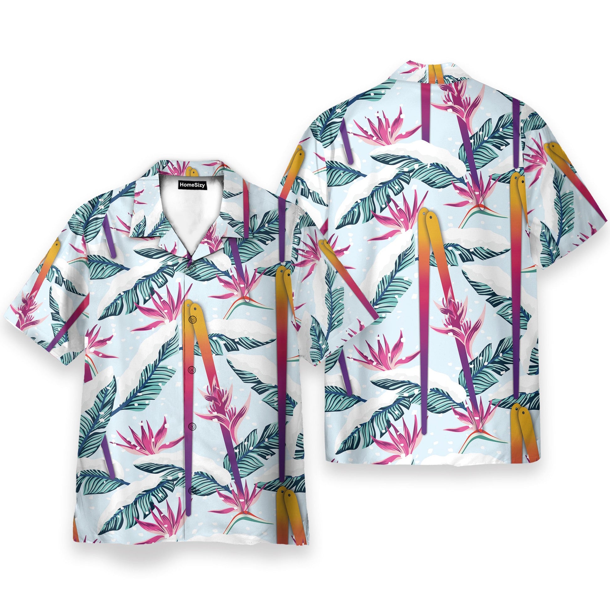 Skiing Palm Tropical Leaves Pattern - Hawaiian Shirt