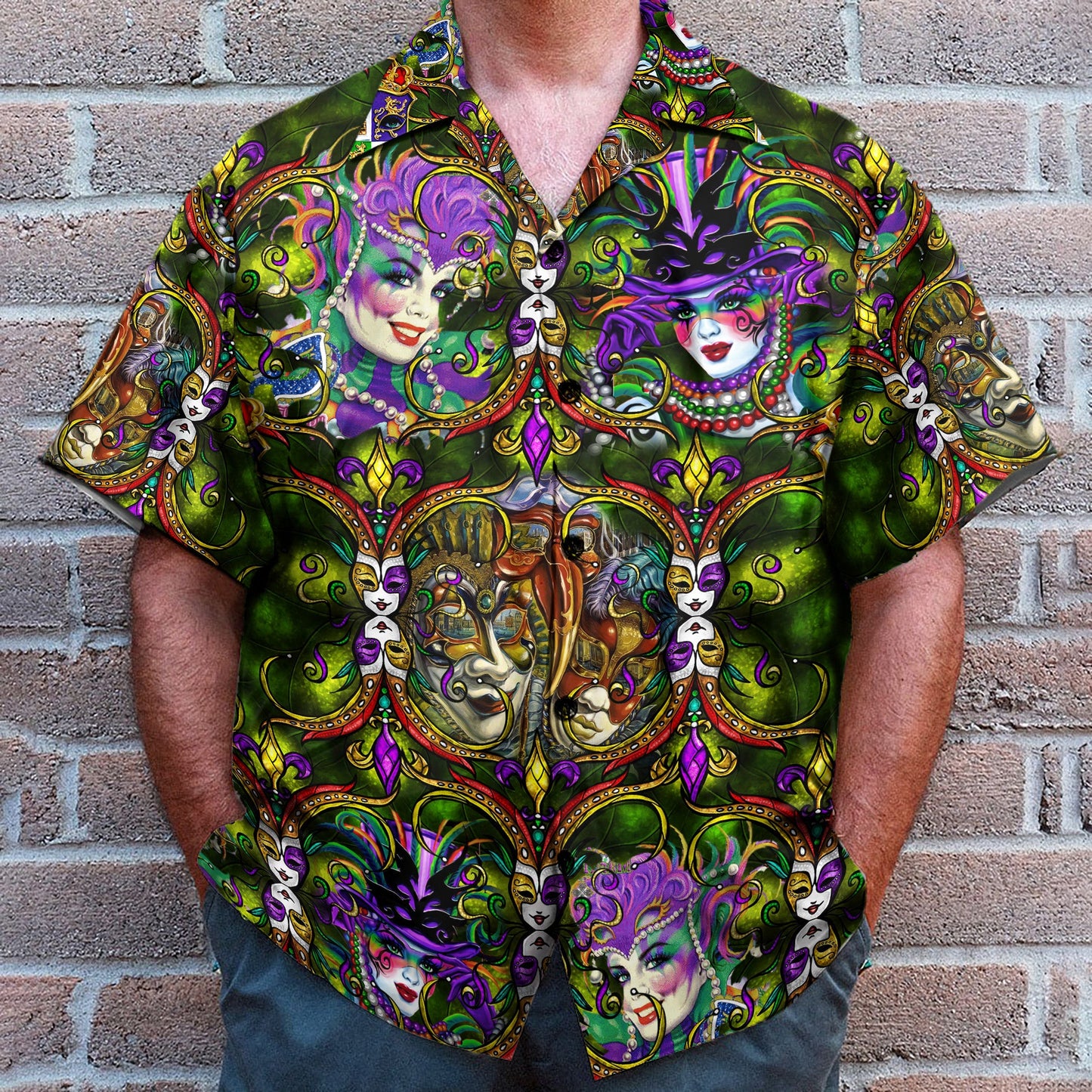 Happy Mardi Gras Men's Button's Up Shirts - Hawaiian Shirt