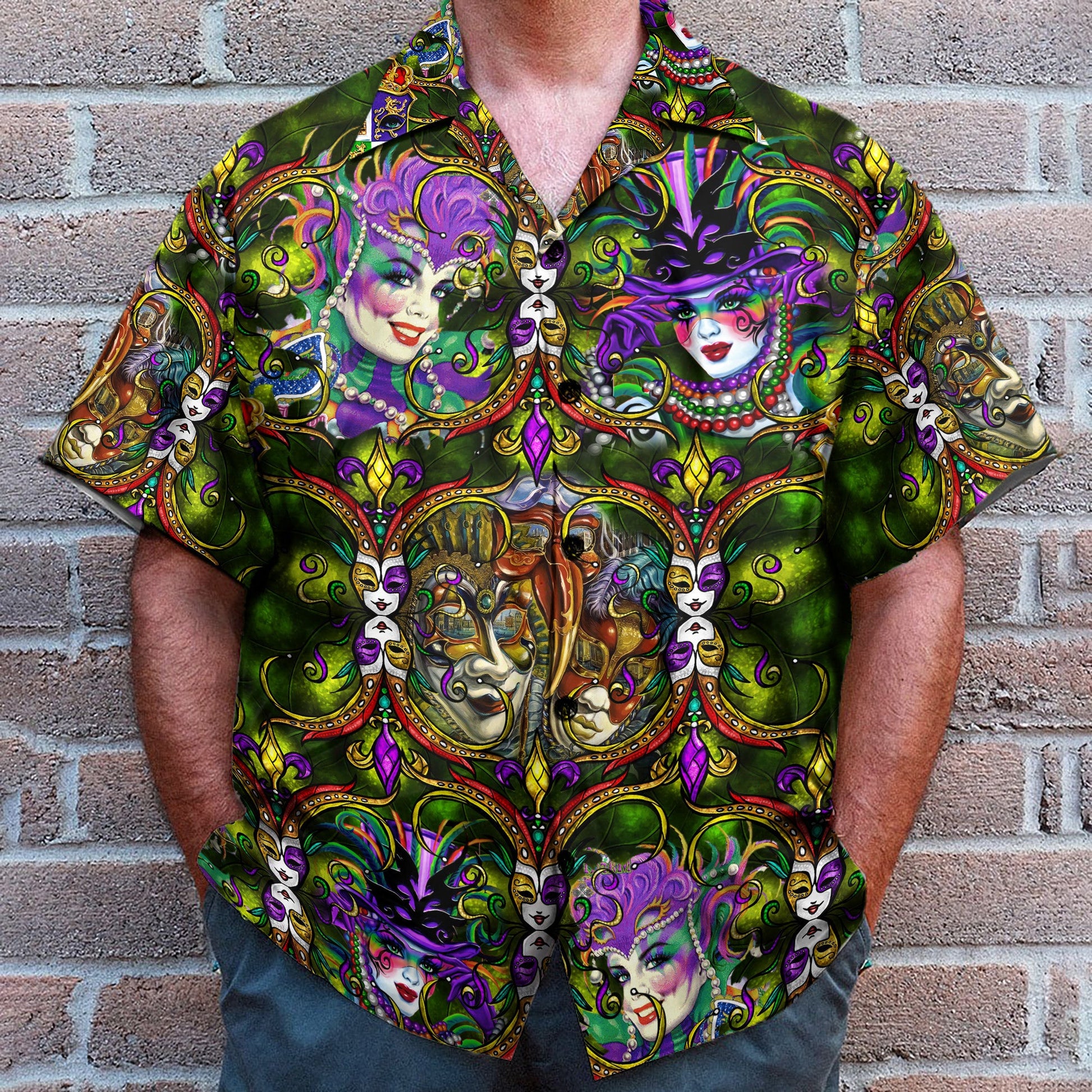Happy Mardi Gras Men's Button's Up Shirts - Hawaiian Shirt