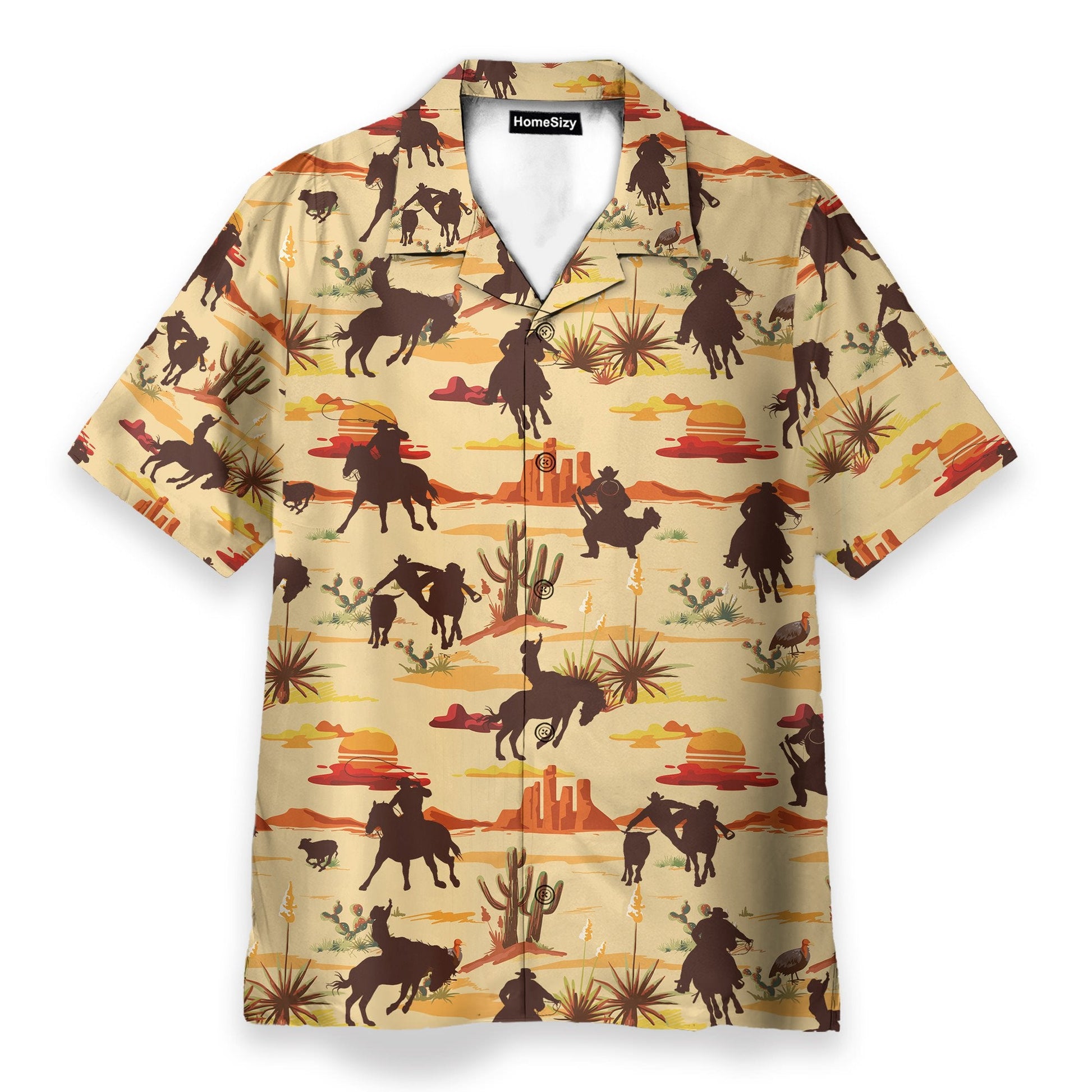 Vintage Texas Desert Cowboy Horse Racing - Hawaiian Shirt & Beach Shorts