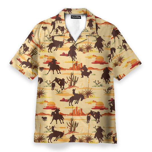 Vintage Texas Desert Cowboy Horse Racing - Hawaiian Shirt & Beach Shorts