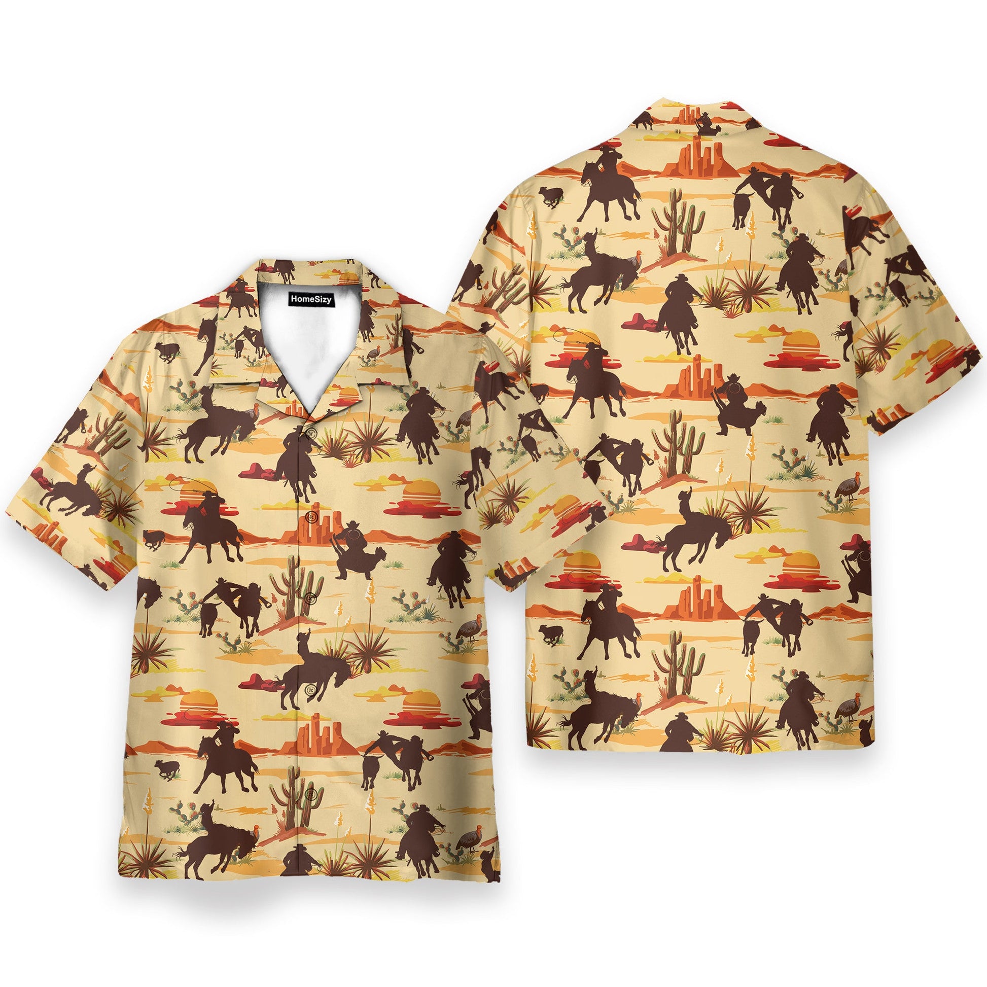 Vintage Texas Desert Cowboy Horse Racing - Hawaiian Shirt & Beach Shorts