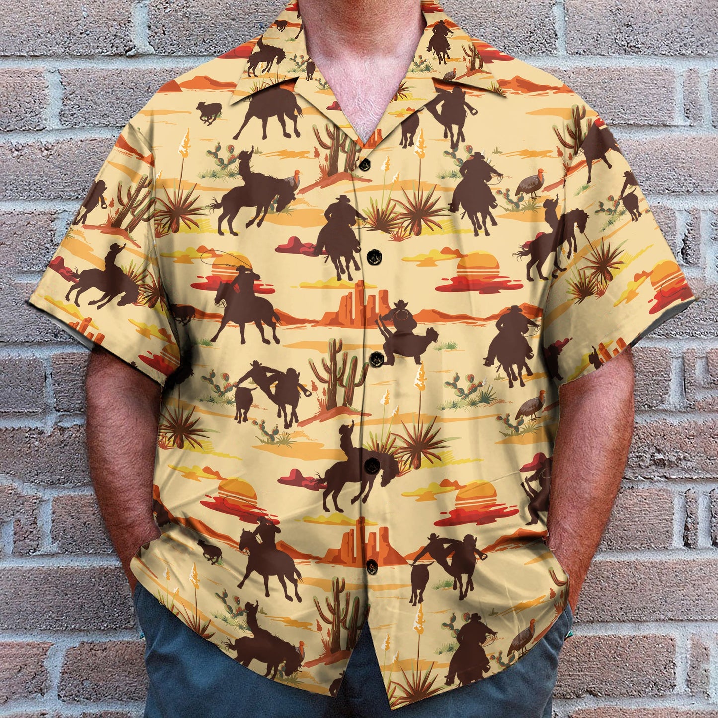 Vintage Texas Desert Cowboy Horse Racing - Hawaiian Shirt & Beach Shorts