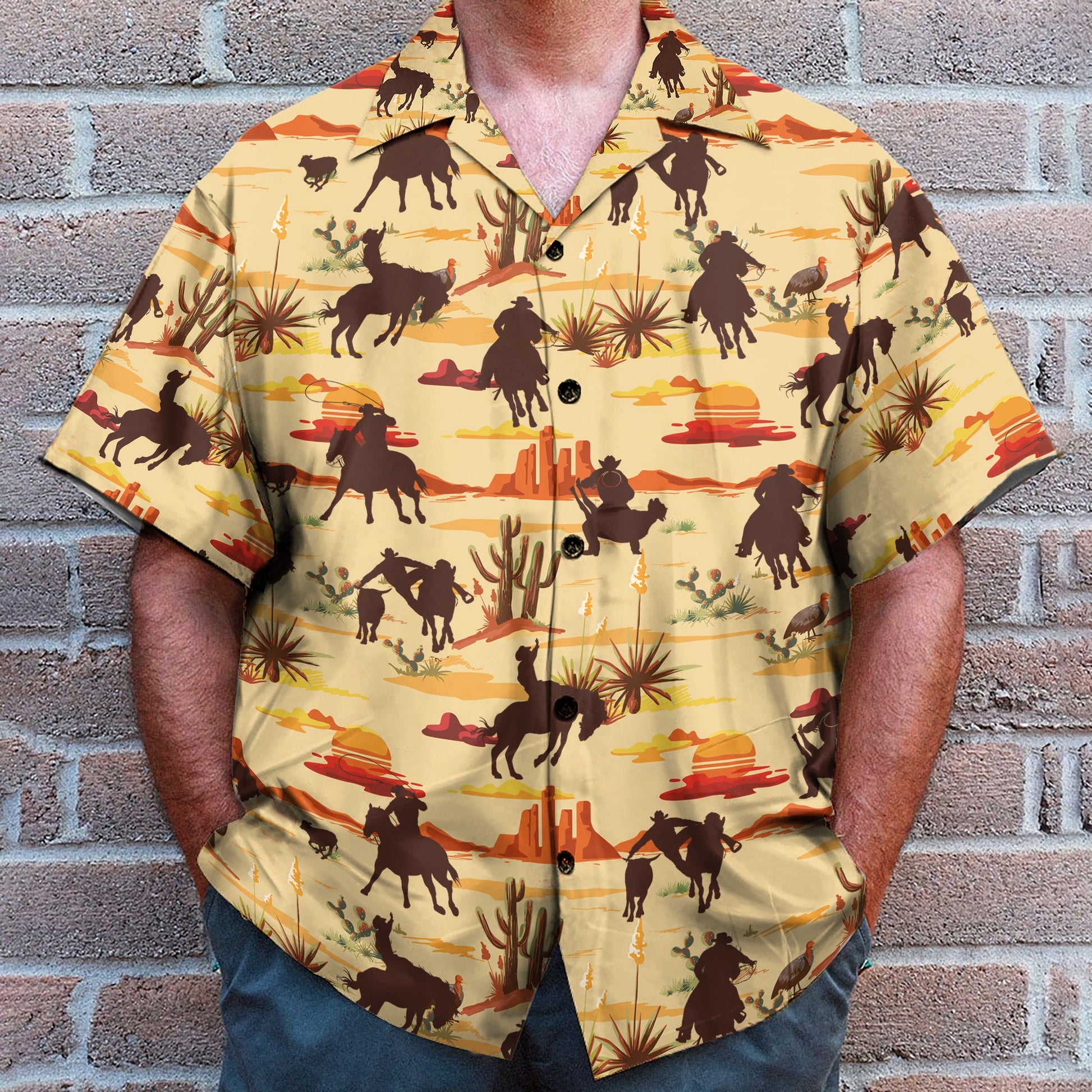 Vintage Texas Desert Cowboy Horse Racing - Hawaiian Shirt & Beach Shorts