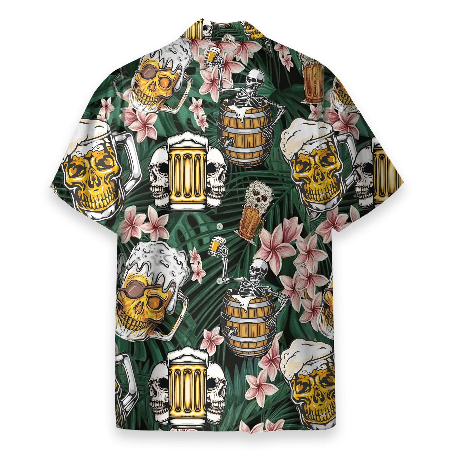 Skull Beer Summer Tropical Flowers Pattern - Hawaiian Shirt