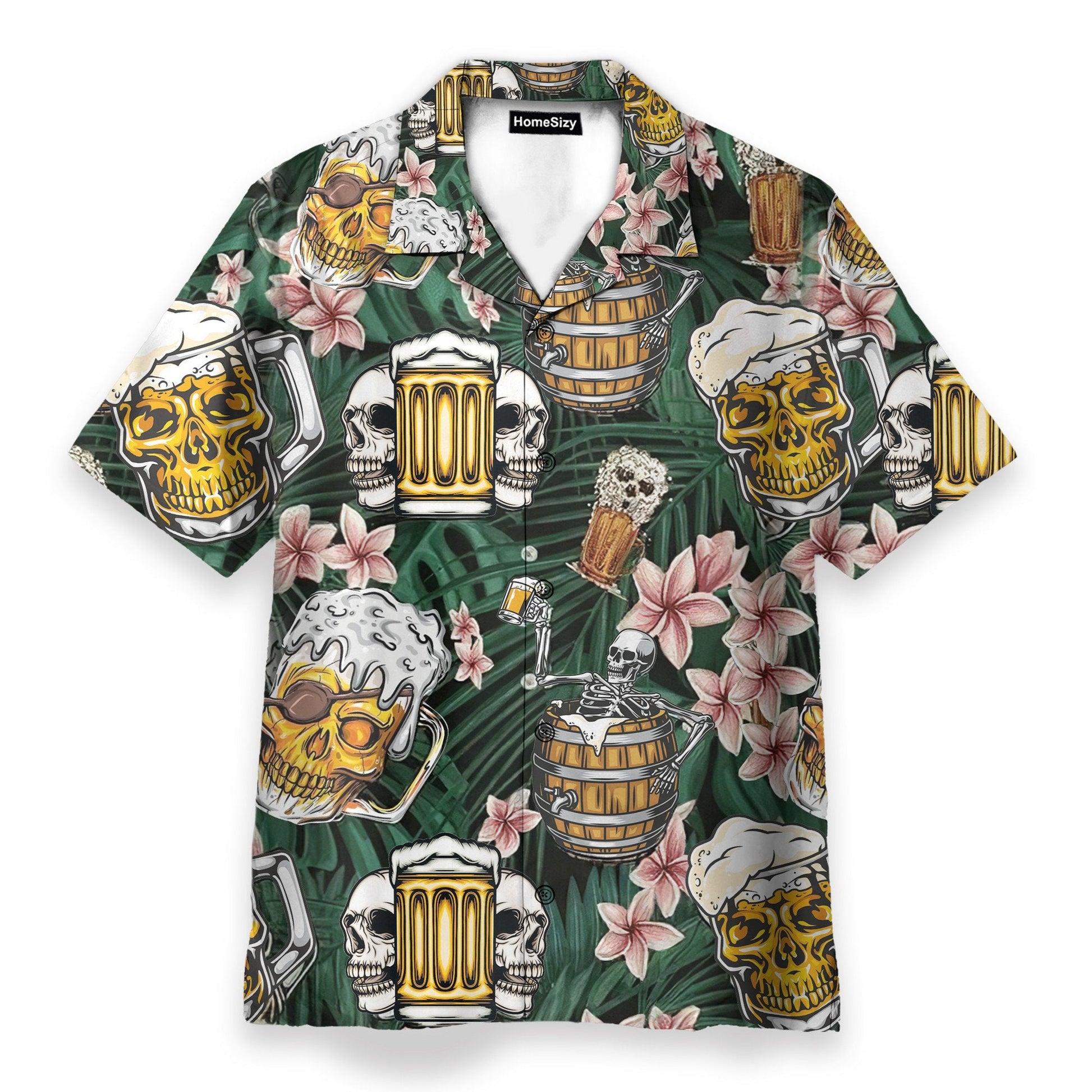 Skull Beer Summer Tropical Flowers Pattern - Hawaiian Shirt