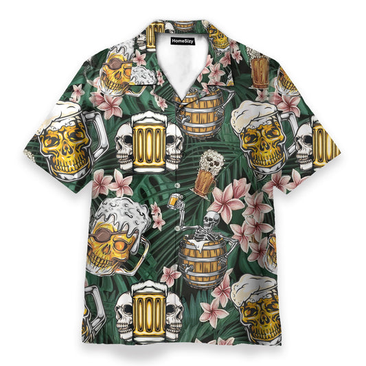 Skull Beer Summer Tropical Flowers Pattern - Hawaiian Shirt