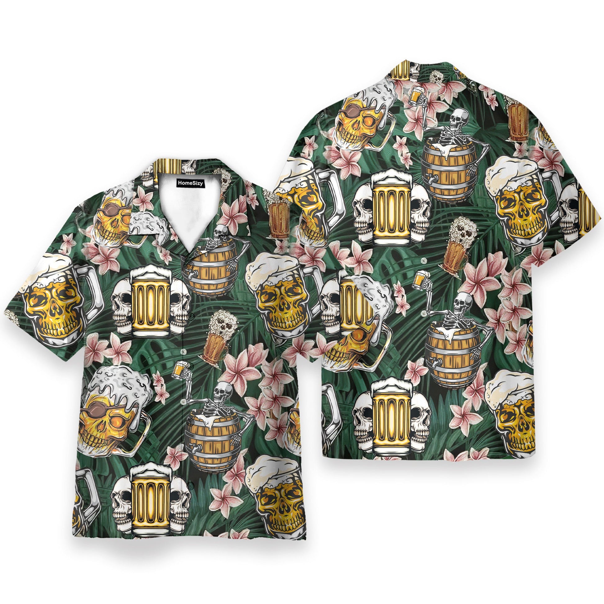 Skull Beer Summer Tropical Flowers Pattern - Hawaiian Shirt