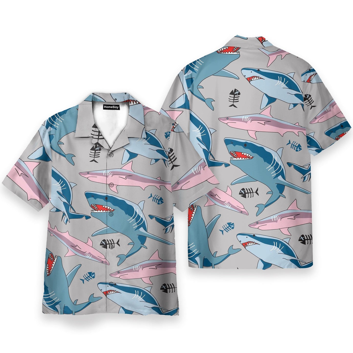 Blue And Pink Shark In The Ocean - Hawaiian Shirt & Beach Shorts