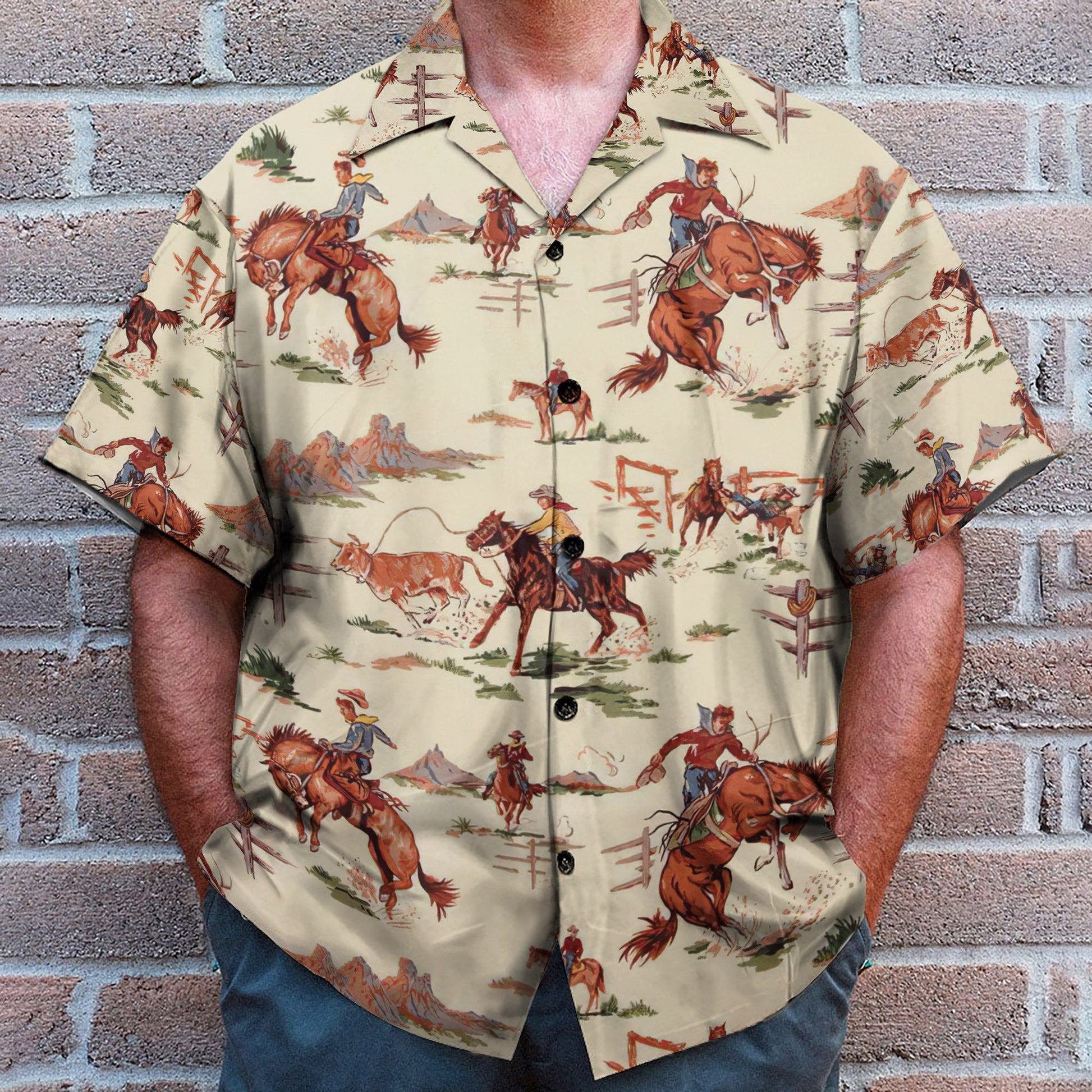 Rodeo Men's Button's Up Shirts - Hawaiian Shirt & Beach Shorts