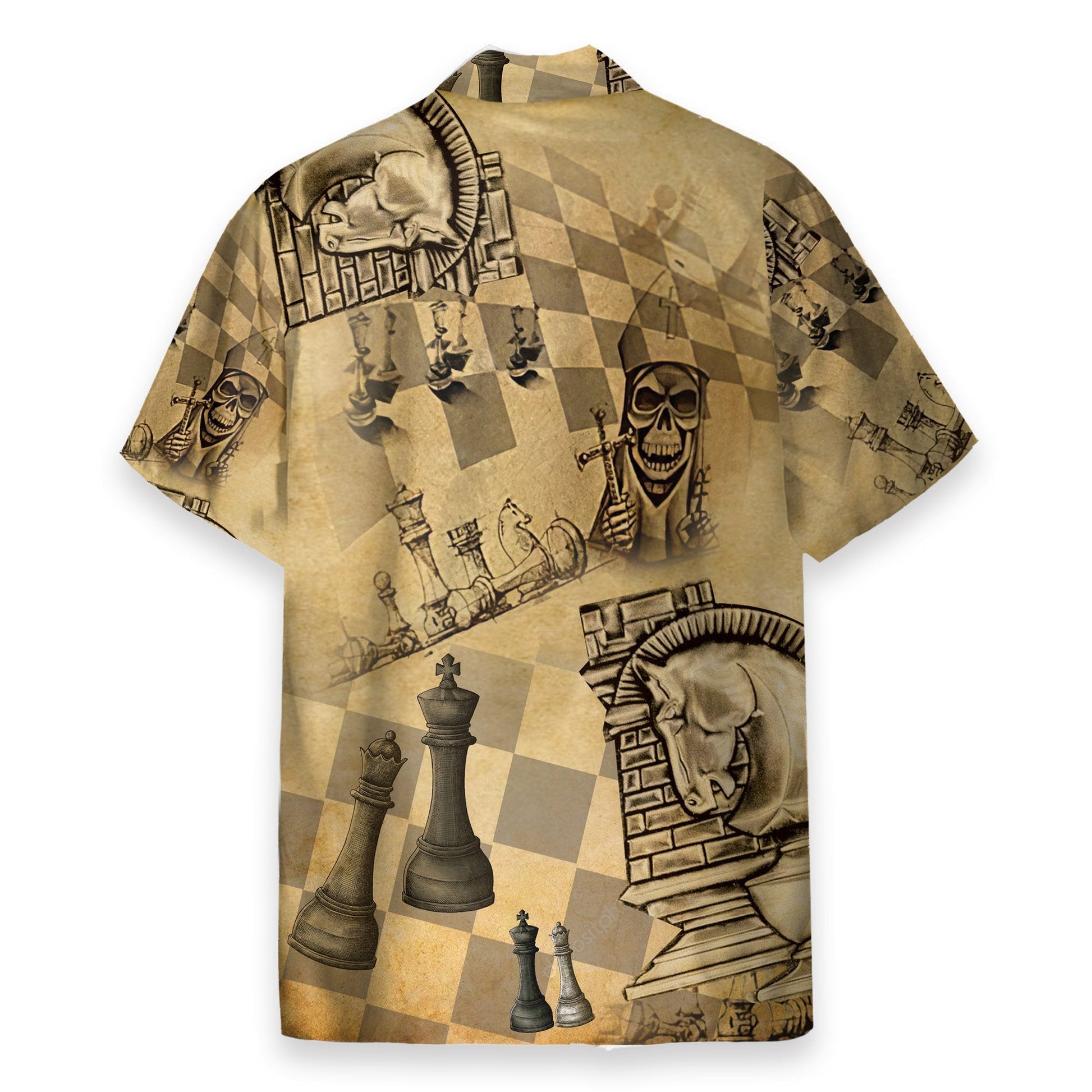 Chess Skull Men's Button's Up Shirts - Hawaiian Shirt & Beach Shorts