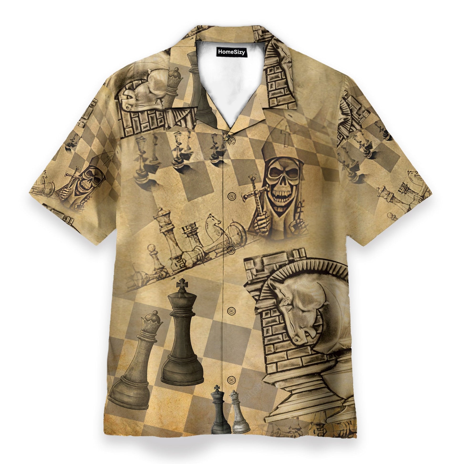 Chess Skull Men's Button's Up Shirts - Hawaiian Shirt & Beach Shorts