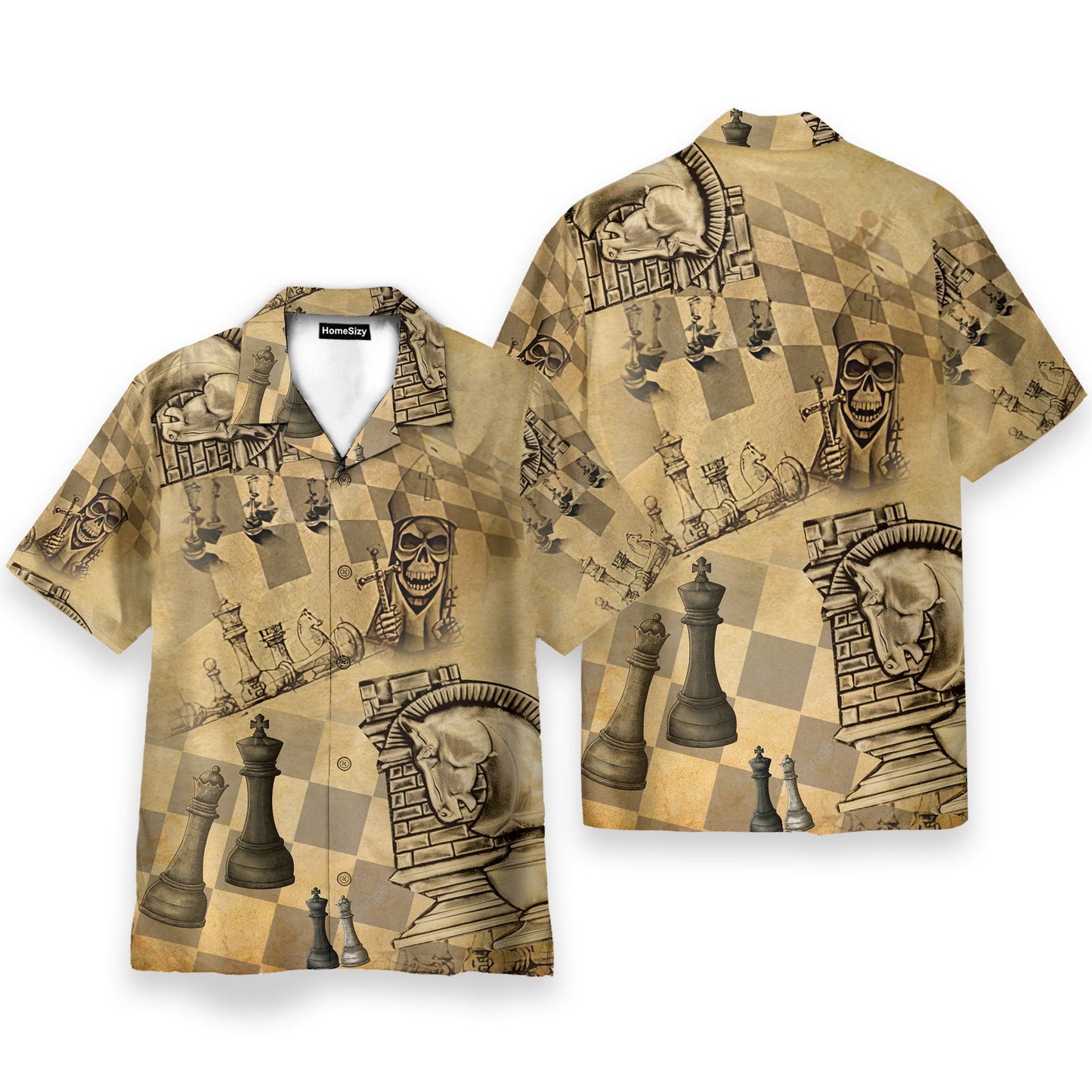 Chess Skull Men's Button's Up Shirts - Hawaiian Shirt & Beach Shorts