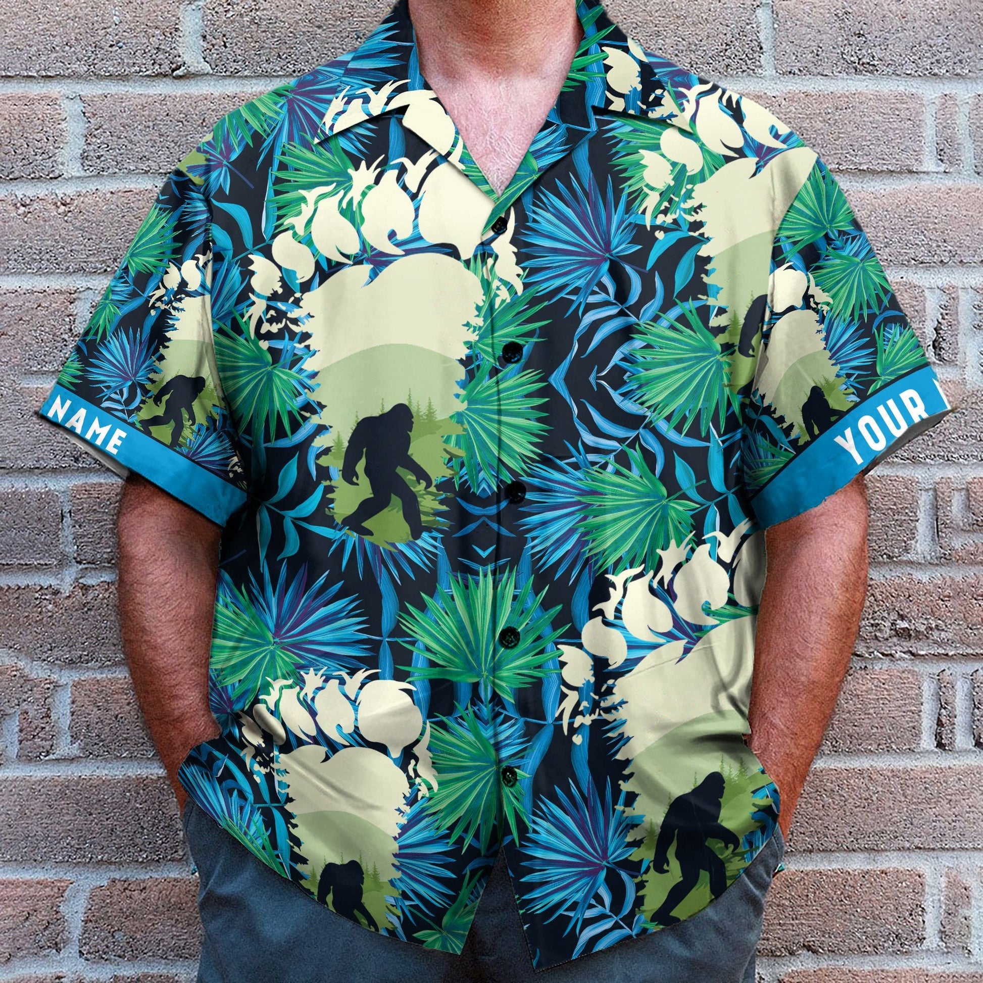 Bigfoot Footprint Men's Button's Up Shirts - Hawaiian Shirt & Beach Shorts