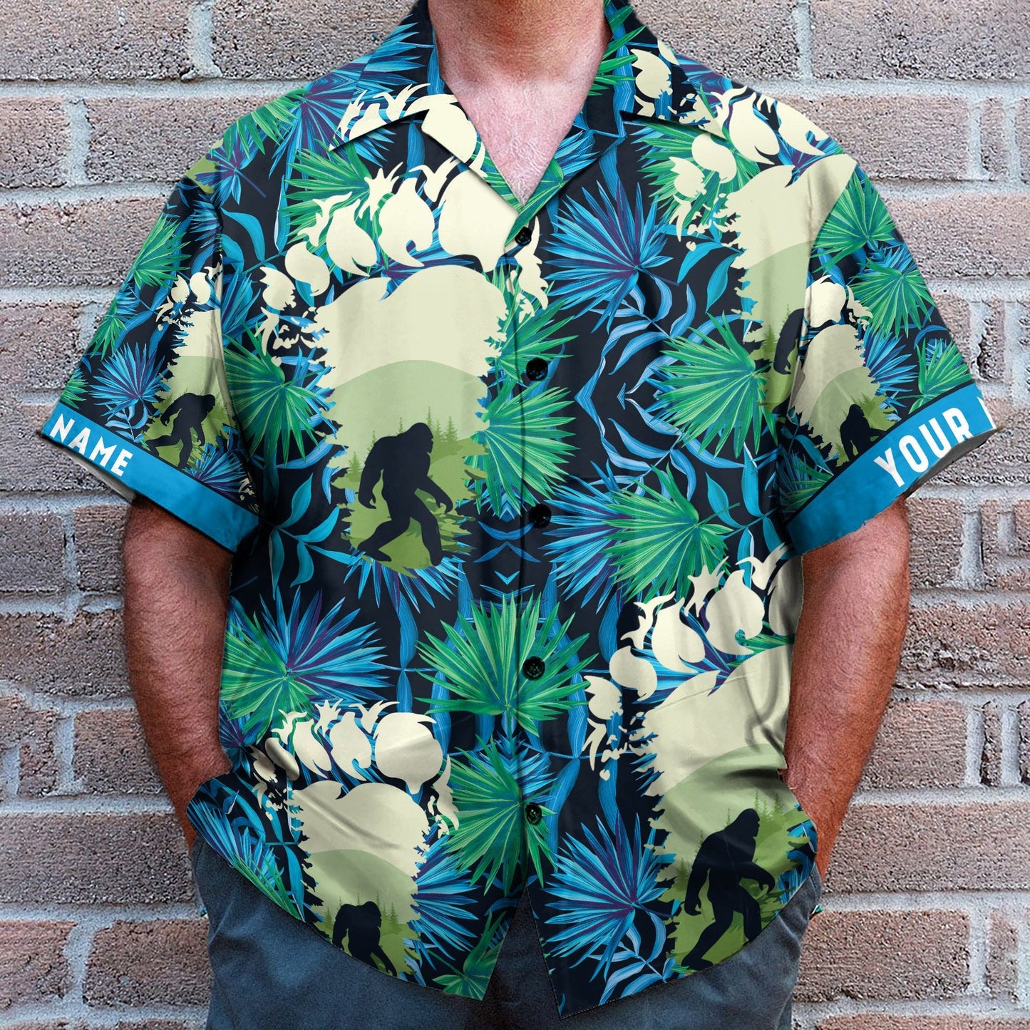 Bigfoot Footprint Men's Button's Up Shirts - Hawaiian Shirt & Beach Shorts
