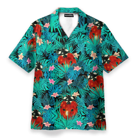 Ladybug In Tropical Green Leaves - Hawaiian Shirt