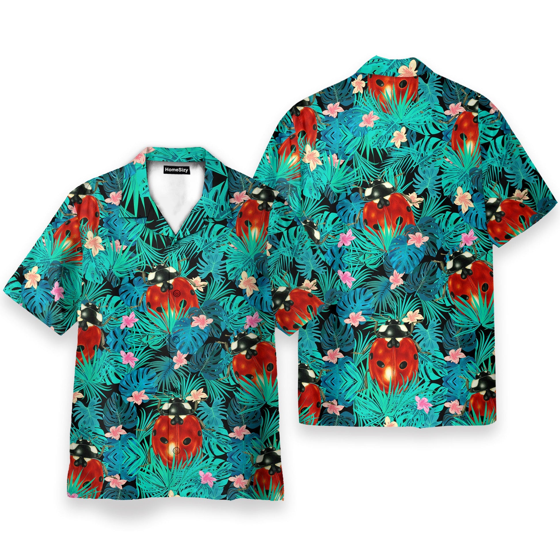 Ladybug In Tropical Green Leaves - Hawaiian Shirt