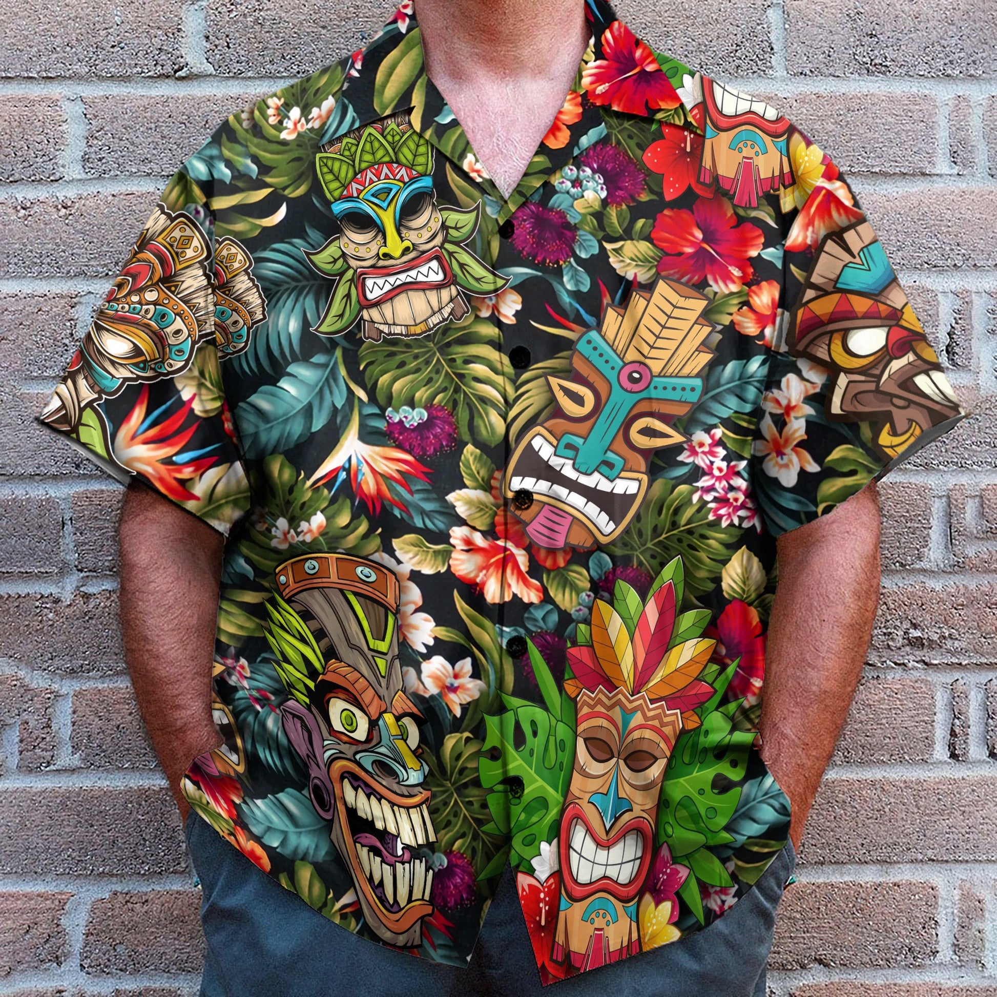Summer Aloha Colorful Tiki Tiki - Hawaiian Shirt & Beach Shorts