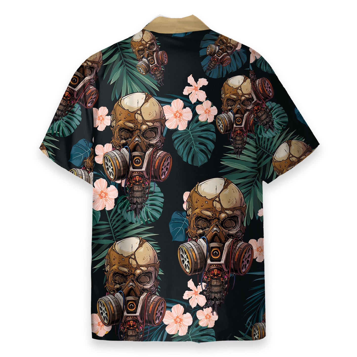 Skull Wearing Gas Mask Tropical Leaves Pattern - Hawaiian Shirt