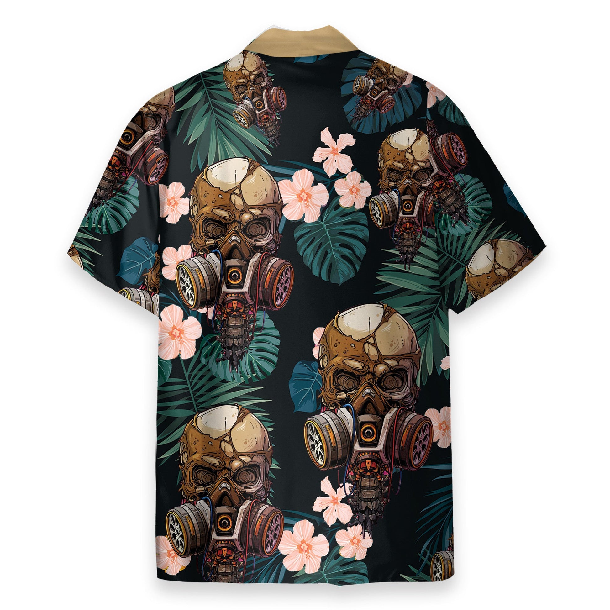Skull Wearing Gas Mask Tropical Leaves Pattern - Hawaiian Shirt