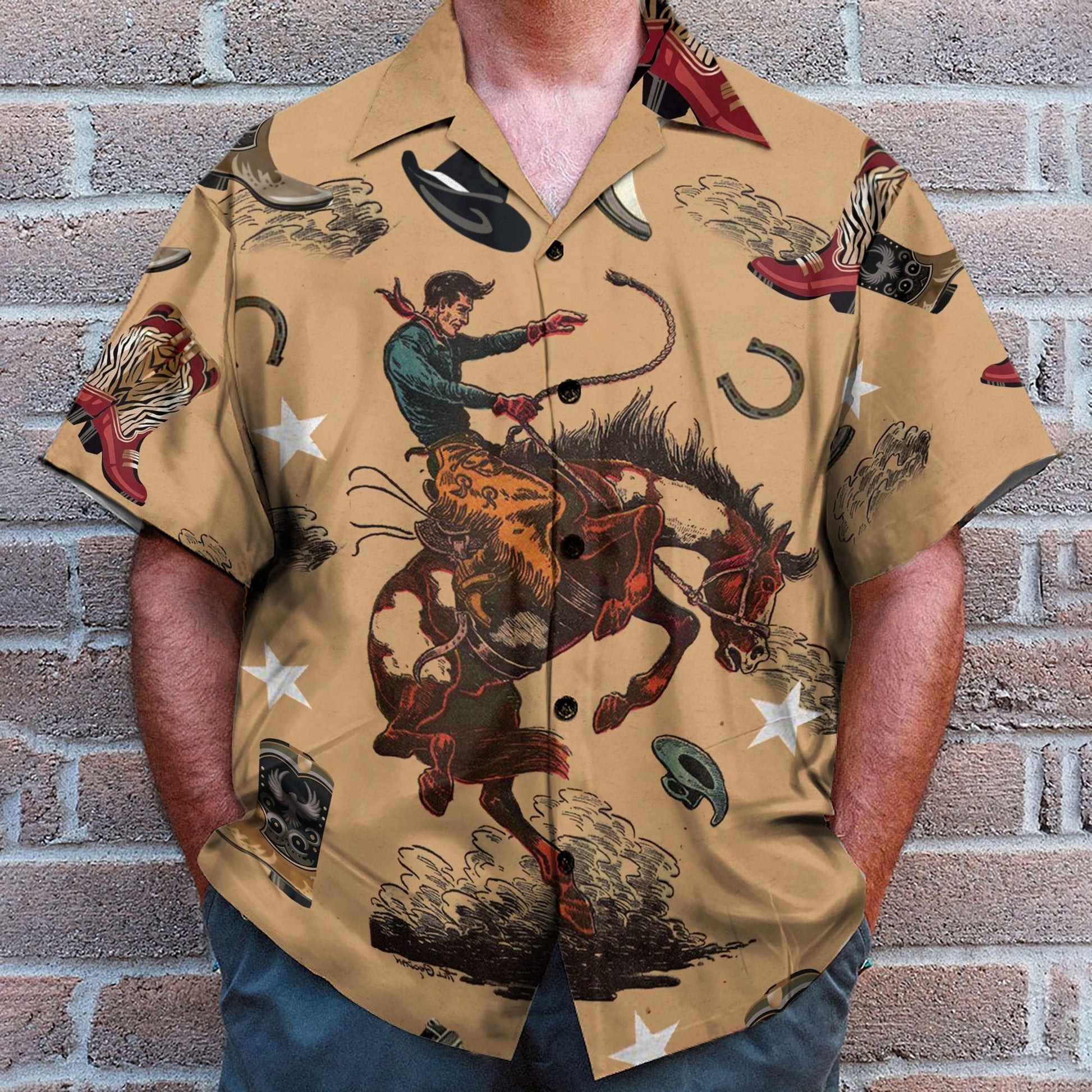 Cowboy Life Men's Button's Up Shirts - Hawaiian Shirt & Beach Shorts