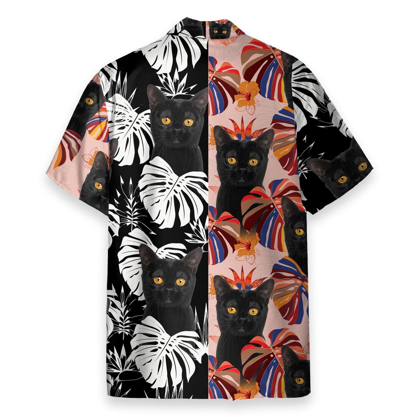 Black Cat Tropical Leaves Pattern - Hawaiian Shirt & Beach Shorts