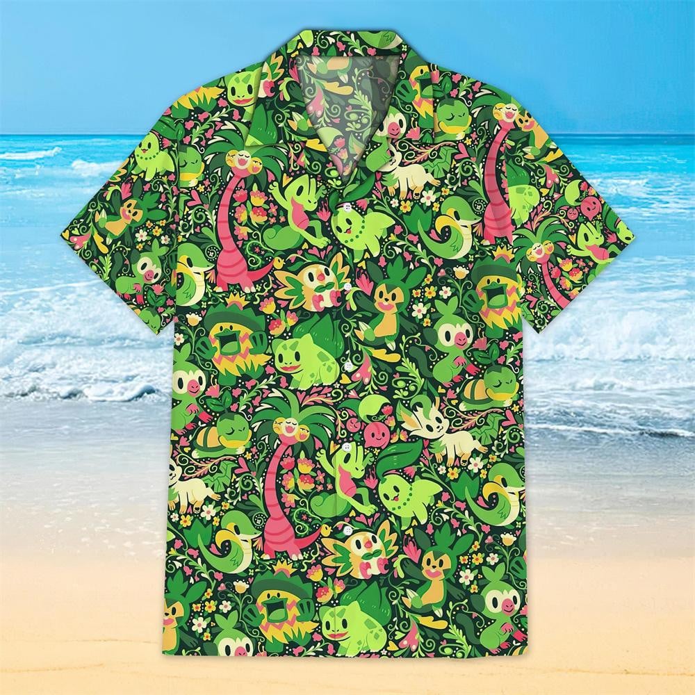 PKM Green Color Hawaii Shirt, Funny Poke M Green Color Hawaiian Shirt Summer Outfit for Men, Women, Beach Shirt for Fans