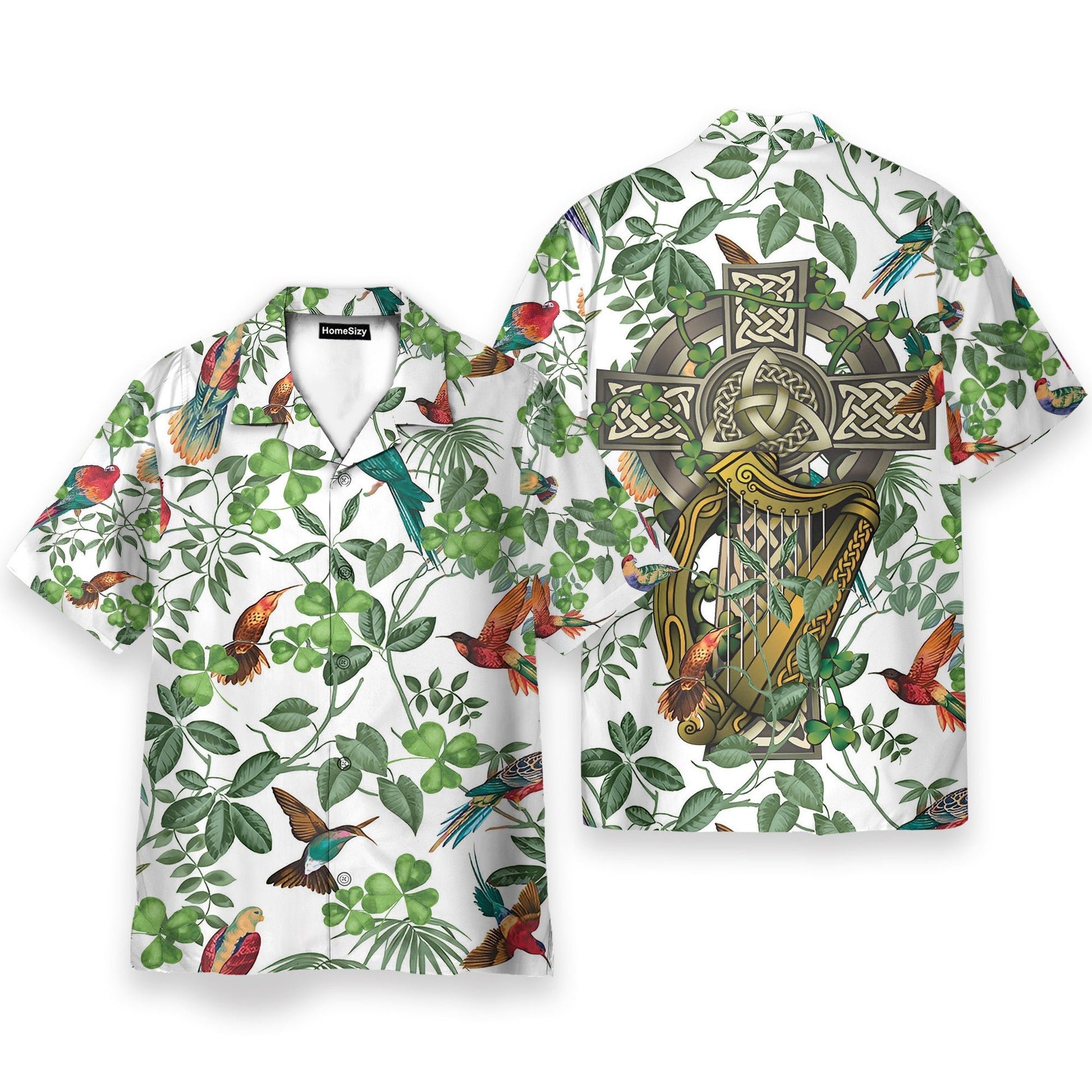The Celtic Cross Harp Irish Shamrock - Hawaiian Shirt & Beach Shorts