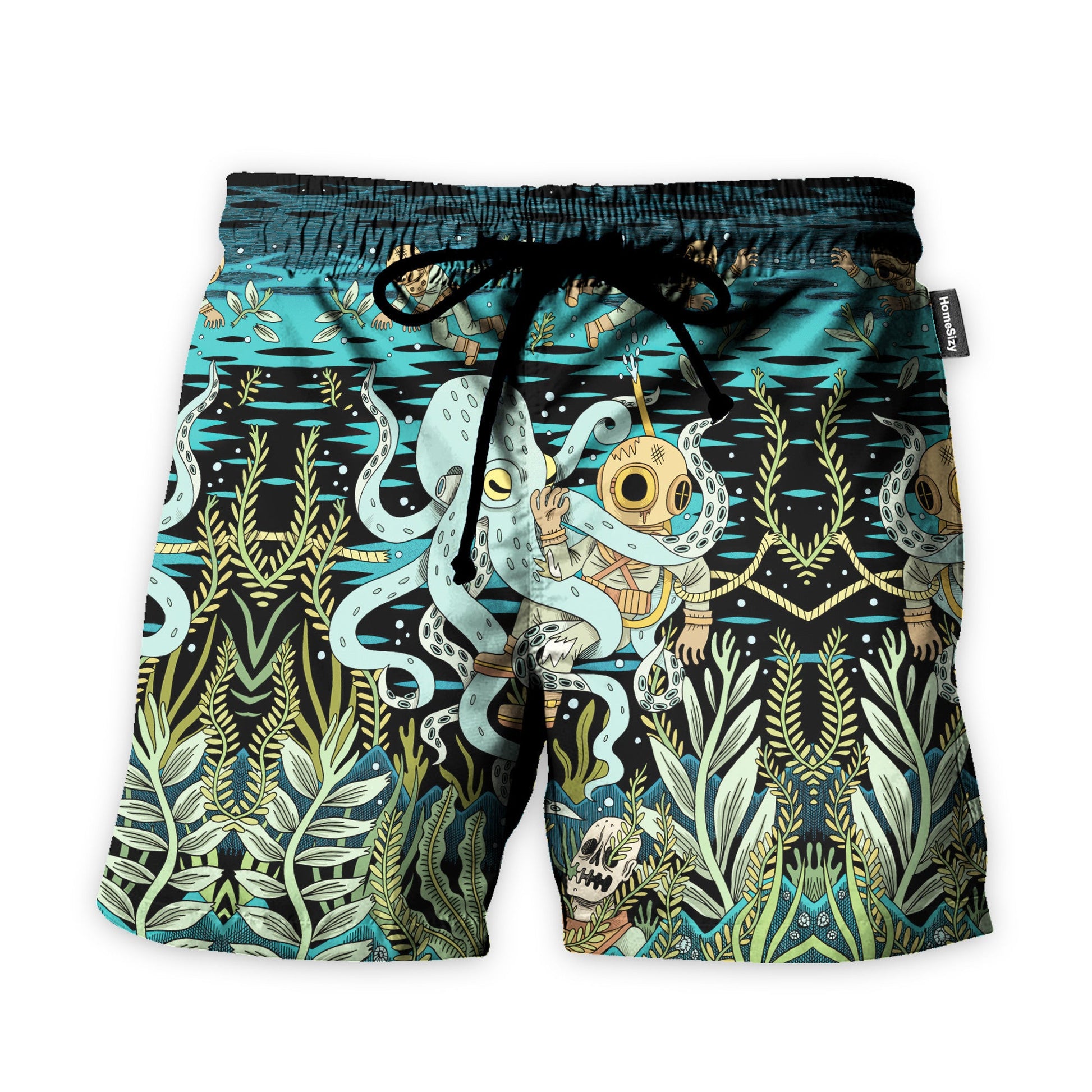 Diver Fighting With Octopus Dark Ocean Pattern - Hawaiian Shirt