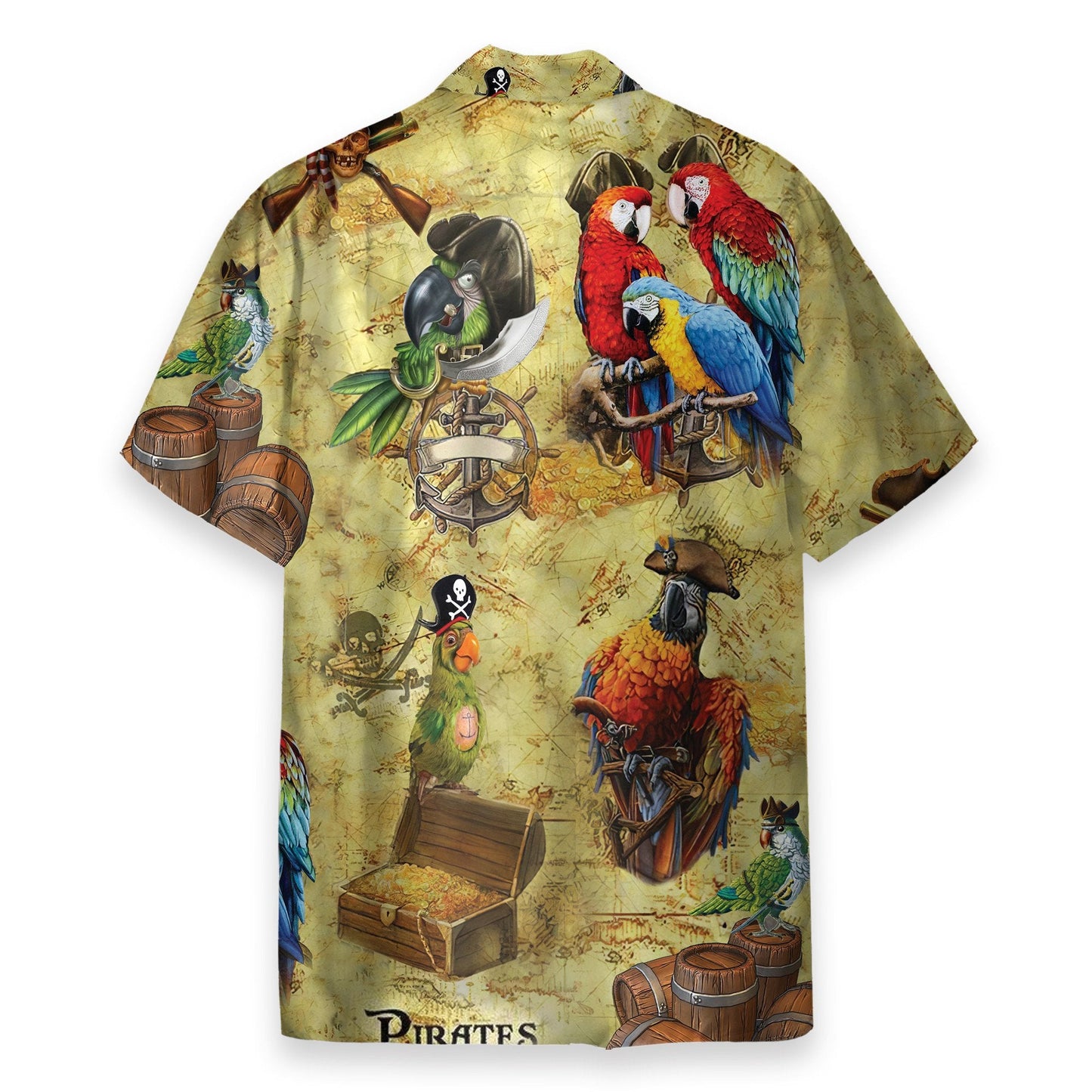 Pirate Parrot Men's Button's Up Shirts - Hawaiian Shirt & Beach Shorts