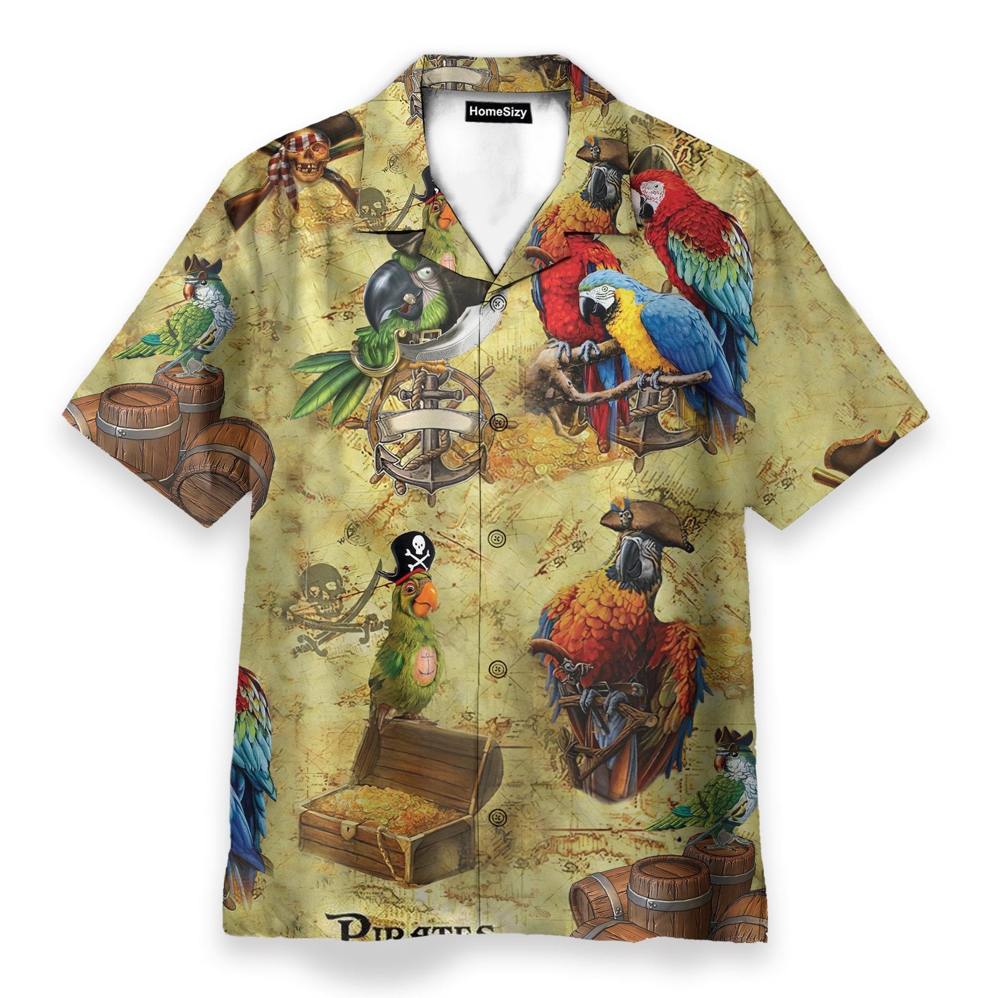 Pirate Parrot Men's Button's Up Shirts - Hawaiian Shirt & Beach Shorts