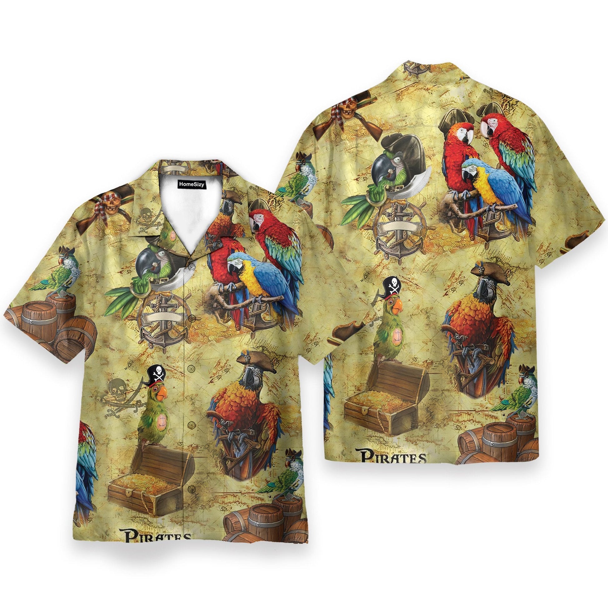 Pirate Parrot Men's Button's Up Shirts - Hawaiian Shirt & Beach Shorts
