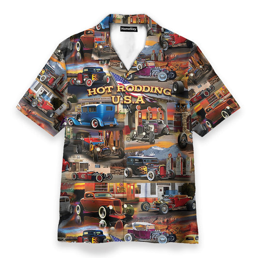 Hot Rodding USA Car Men's Button's Up Shirts - Hawaiian Shirt