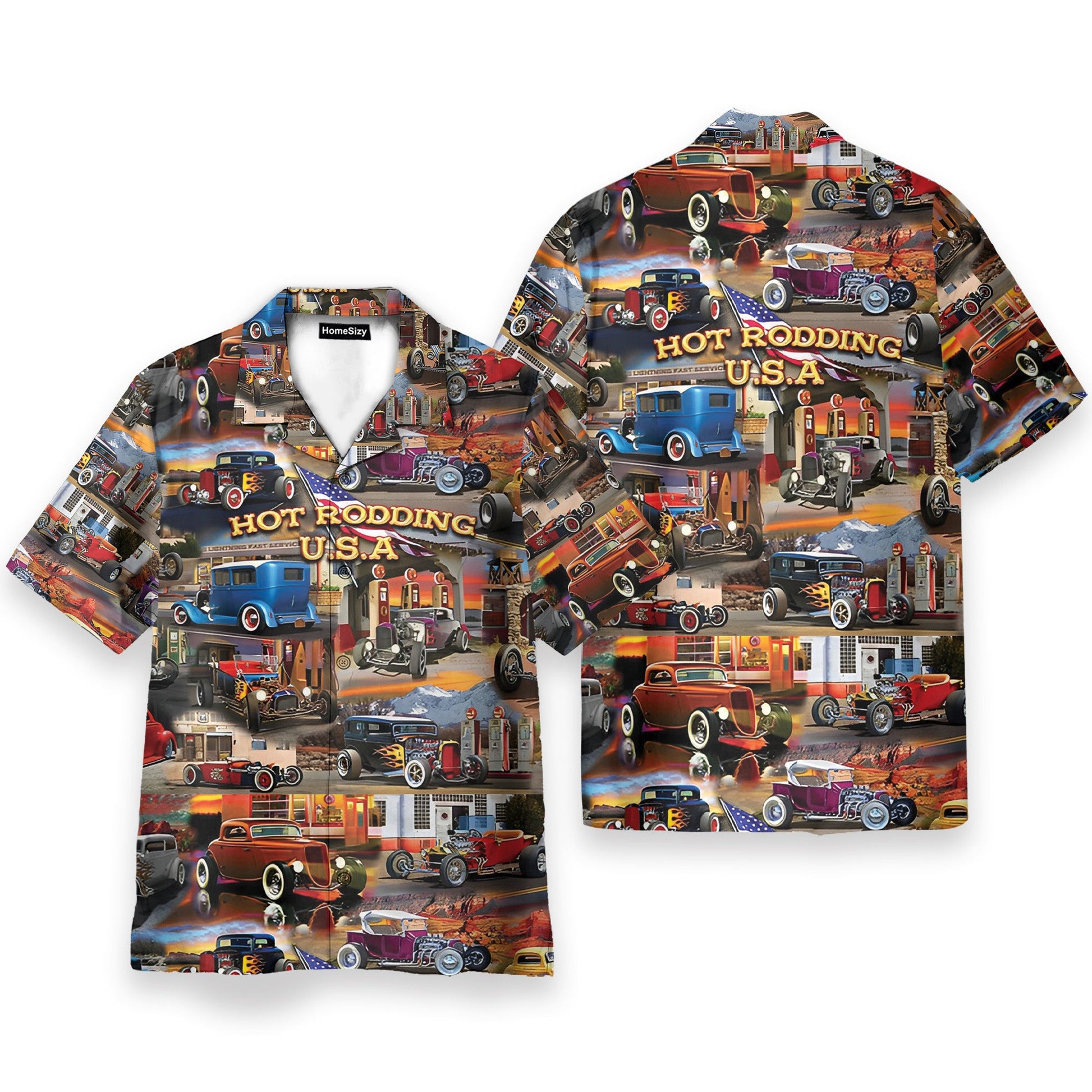Hot Rodding USA Car Men's Button's Up Shirts - Hawaiian Shirt
