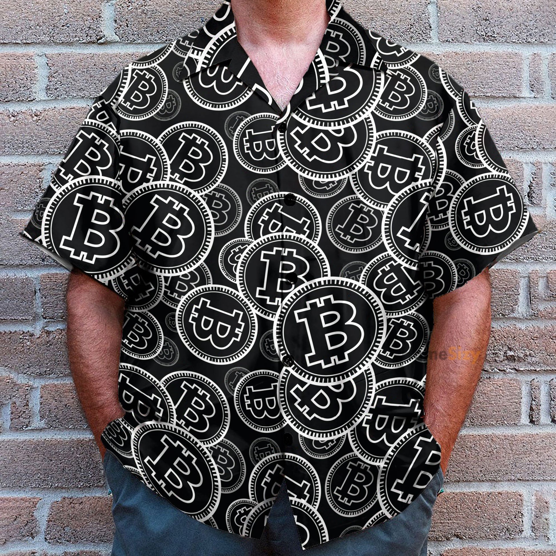 Digital Bitcoin Crypto Men's Button's Up Shirts - Hawaiian Shirt & Beach Shorts