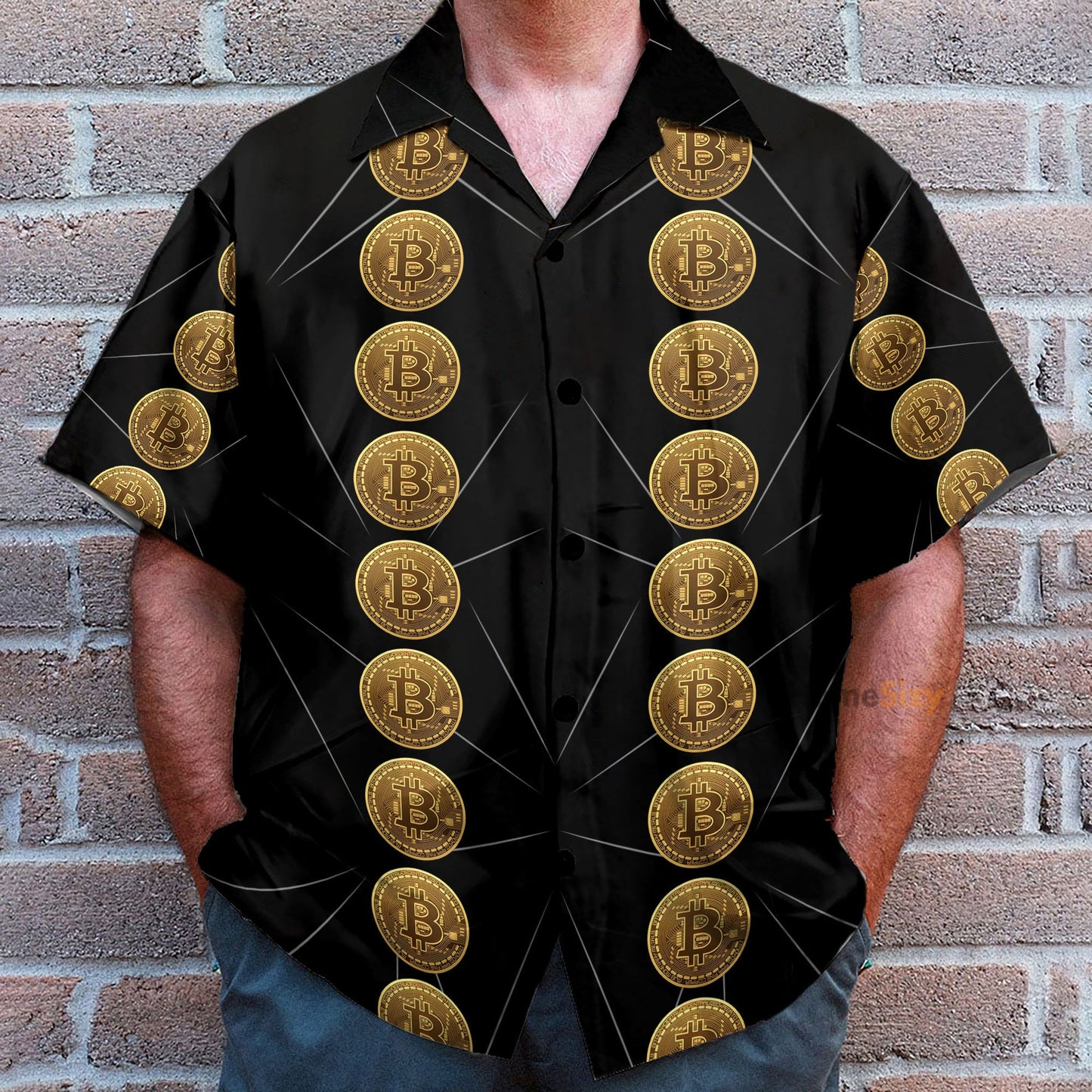 Luxury Golden Bitcoin Men's Button's Up Shirts - Hawaiian Shirt & Beach Shorts
