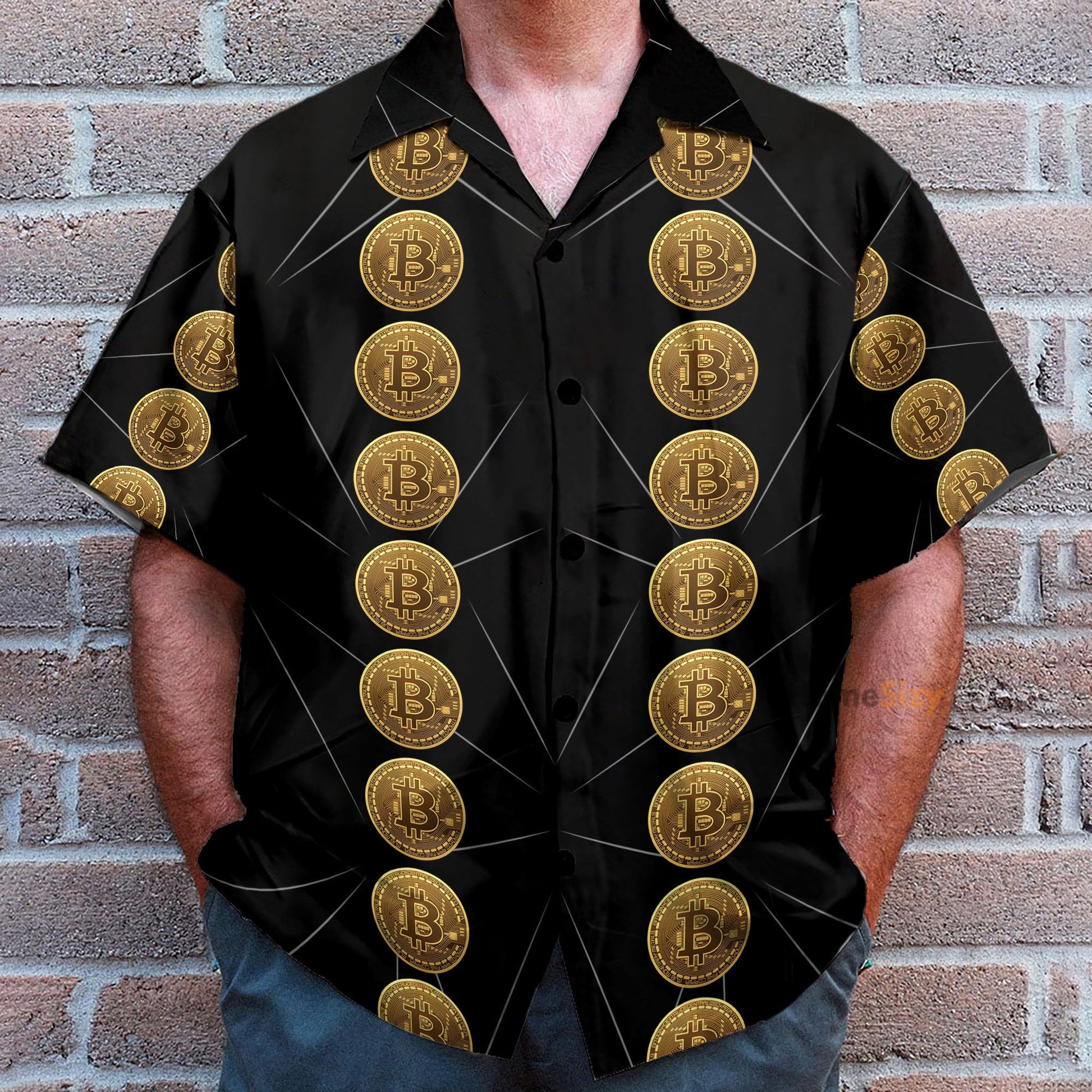 Luxury Golden Bitcoin Men's Button's Up Shirts - Hawaiian Shirt & Beach Shorts