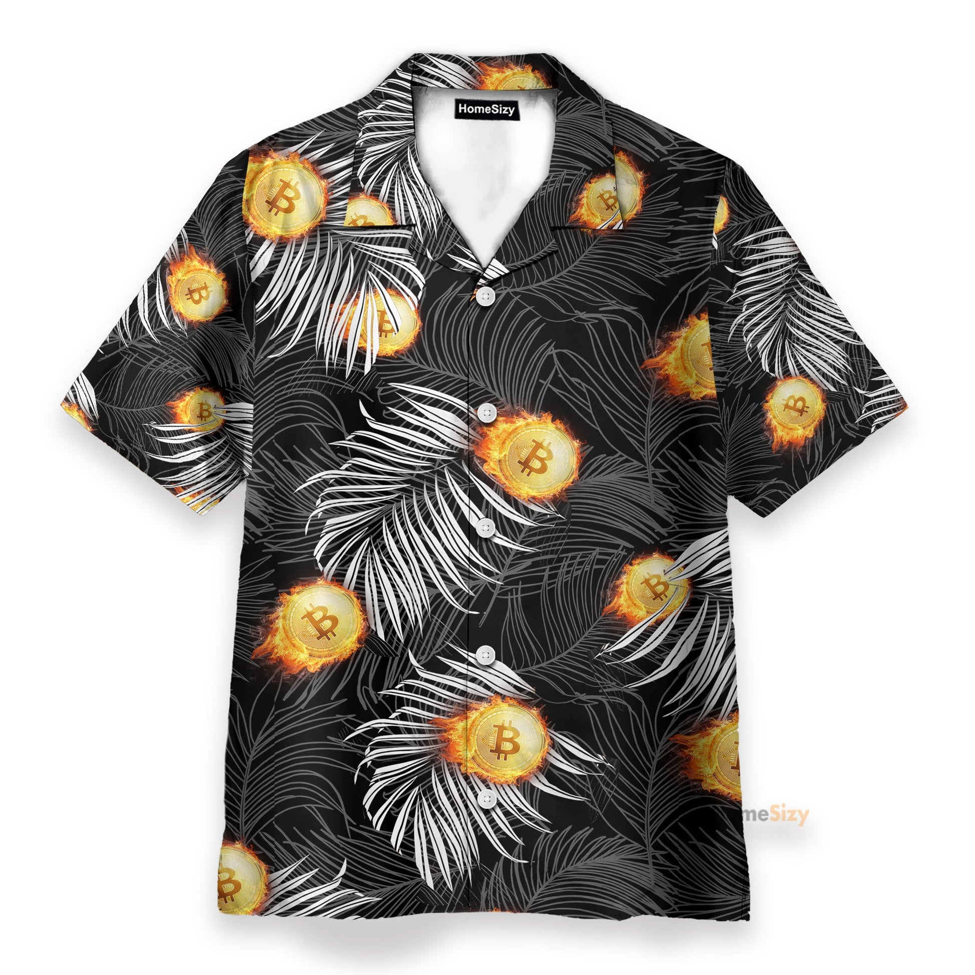 Bitcoin Flame And Tropical Pattern - Hawaiian Shirt & Beach Shorts