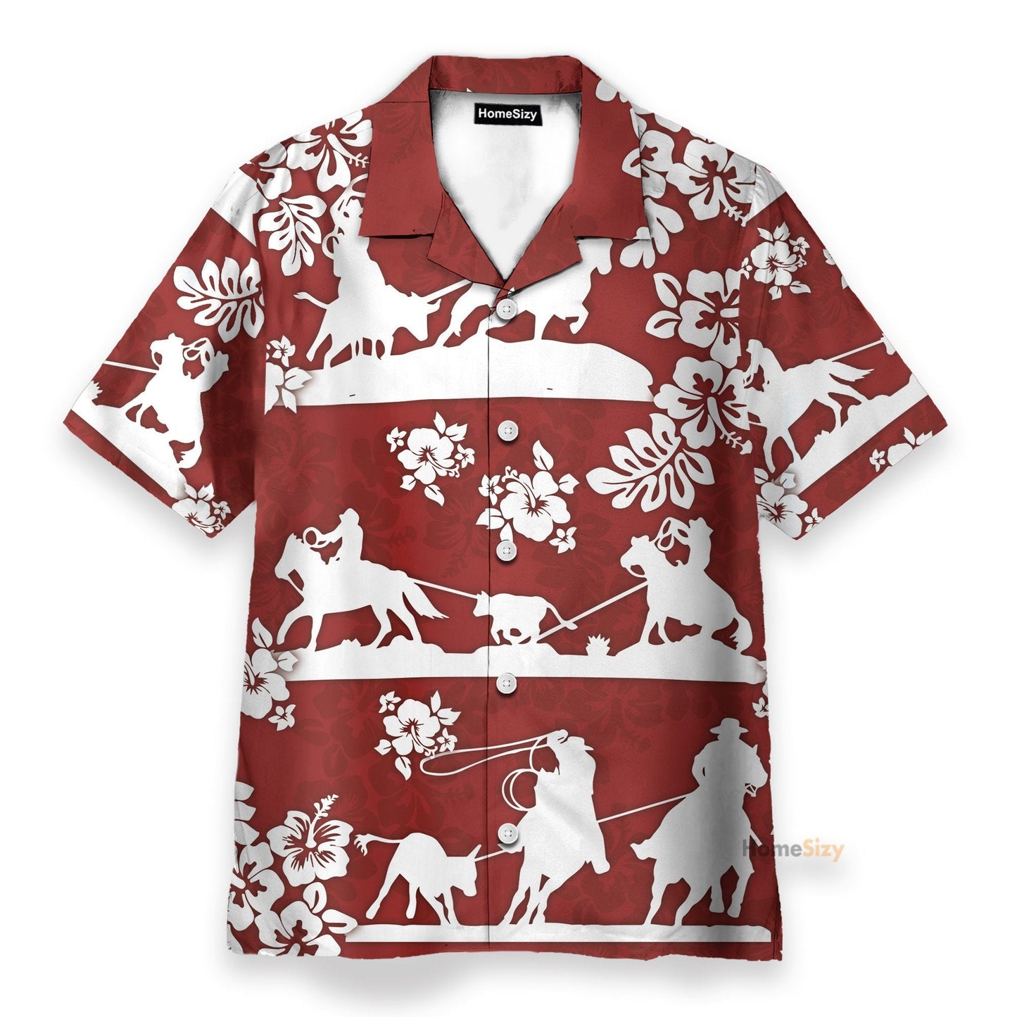 Horse Racing Cowboy Red Team Roping - Hawaiian Shirt & Beach Shorts
